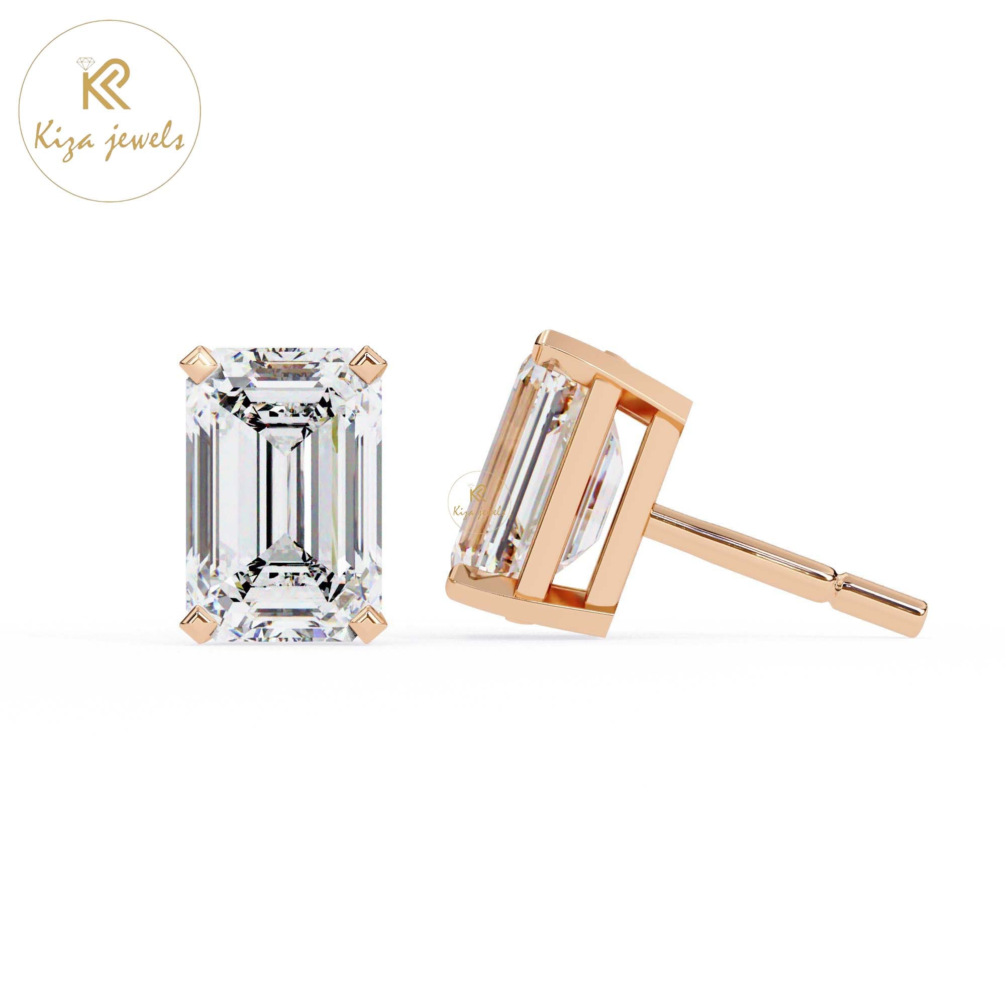 2.39 TDW Emerald Cut Diamond Stud Earring