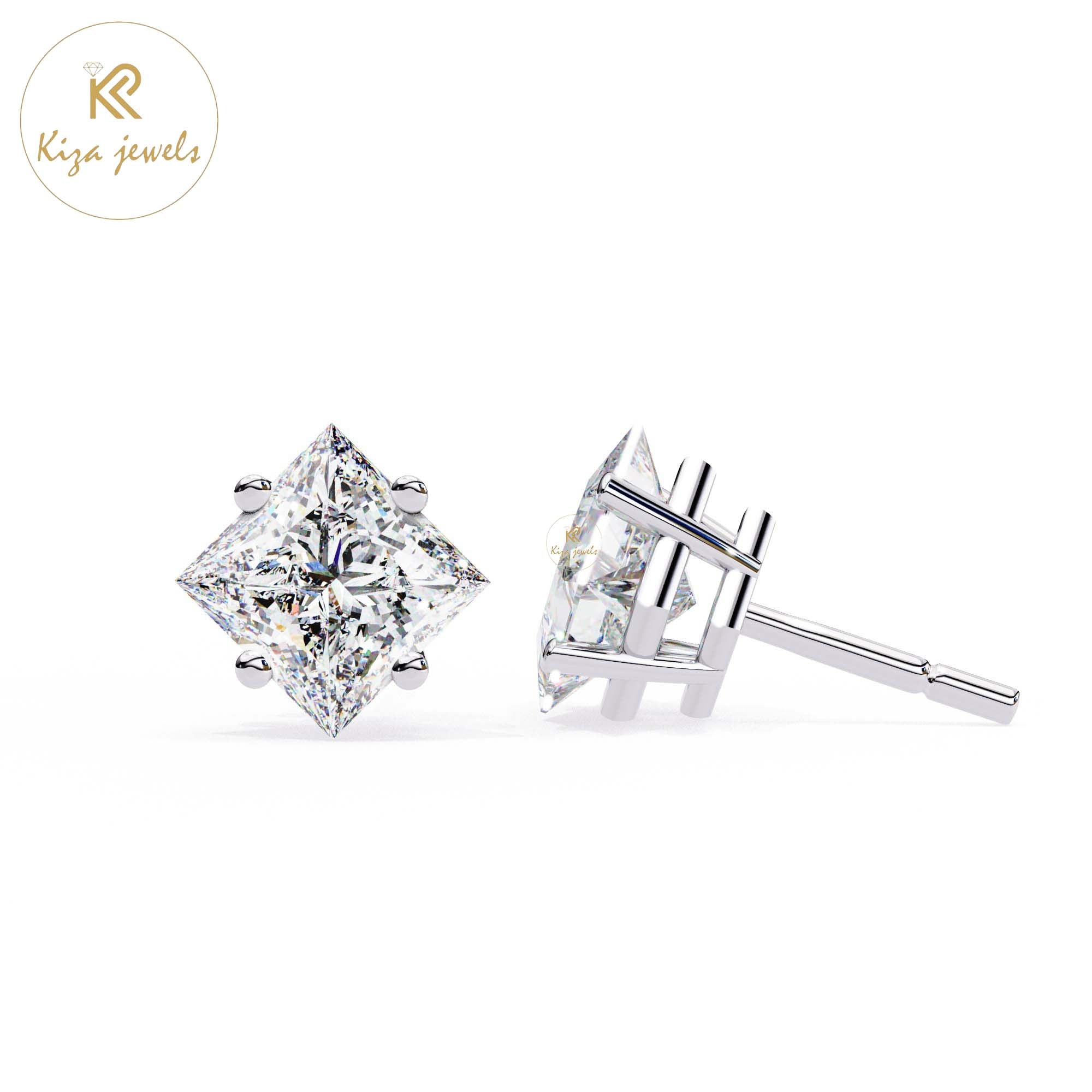 2.39 TDW Princess Cut Diamond Stud Earring