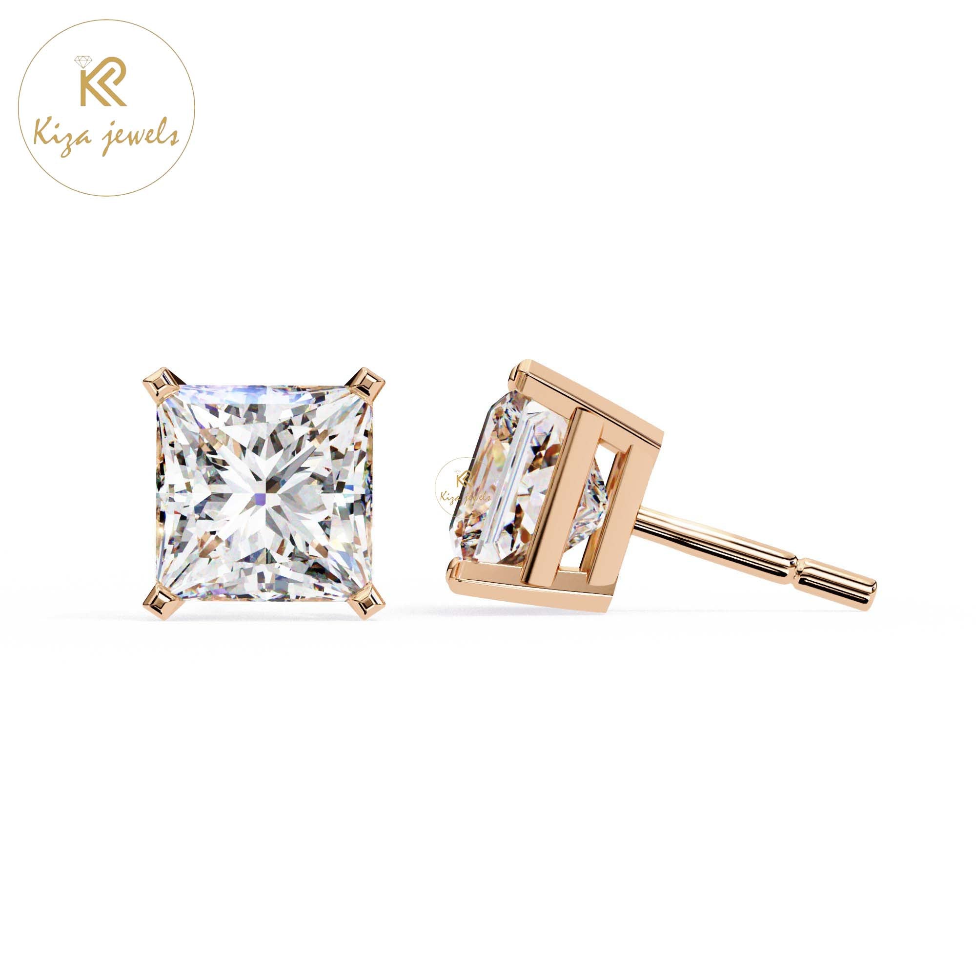 3.04 TDW Princess Cut Diamond Stud Earring