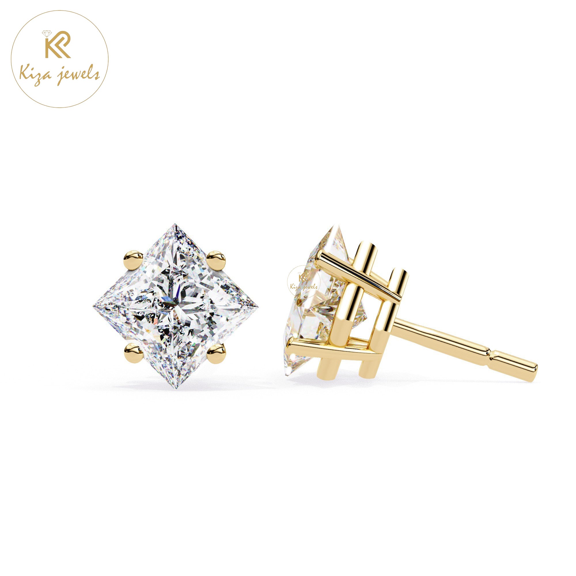 2.39 TDW Princess Cut Diamond Stud Earring