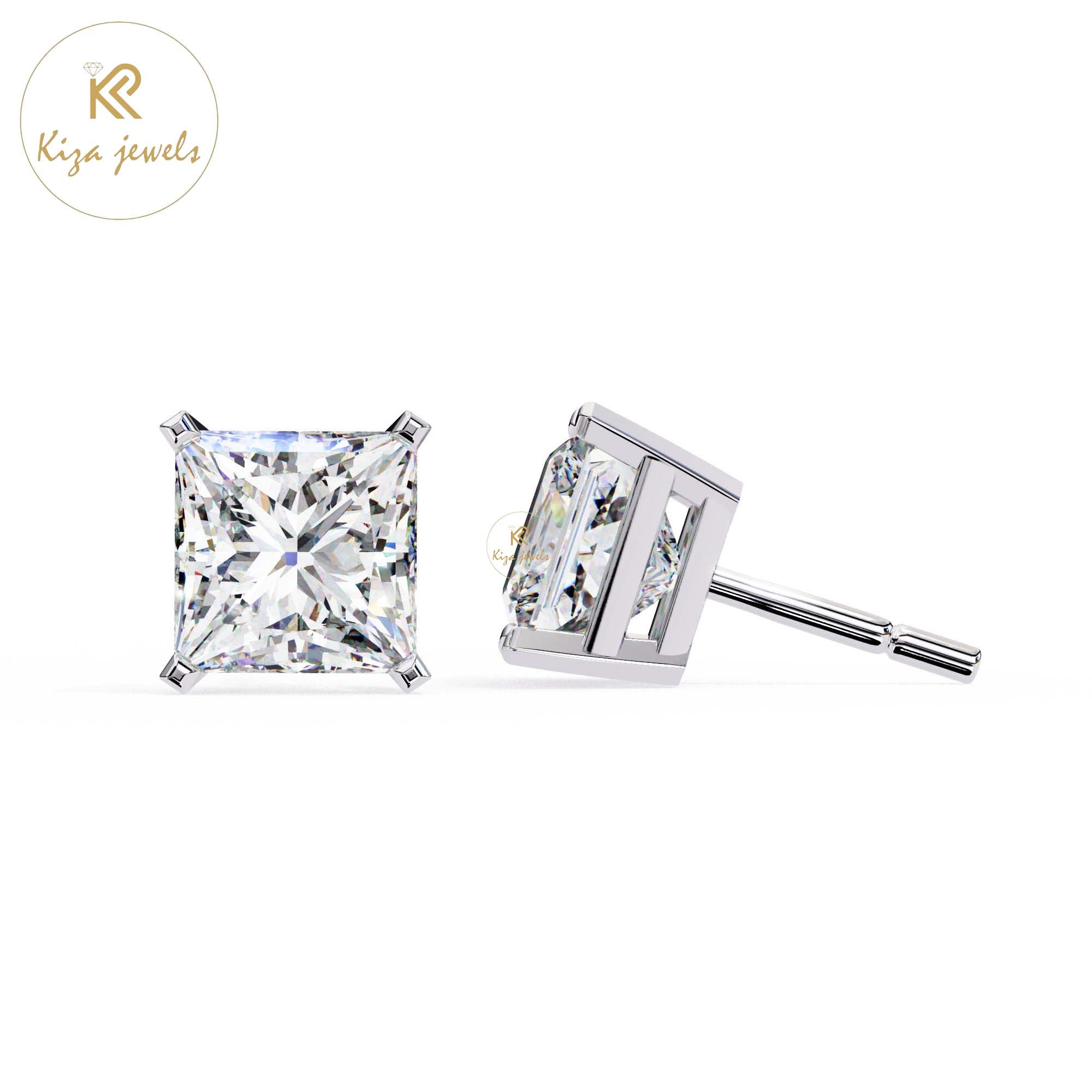 3.04 TDW Princess Cut Diamond Stud Earring