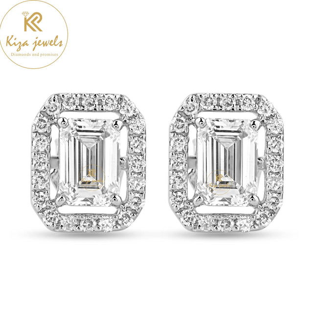 1.78 TDW Emerald & Round Cut Diamond Stud Earring