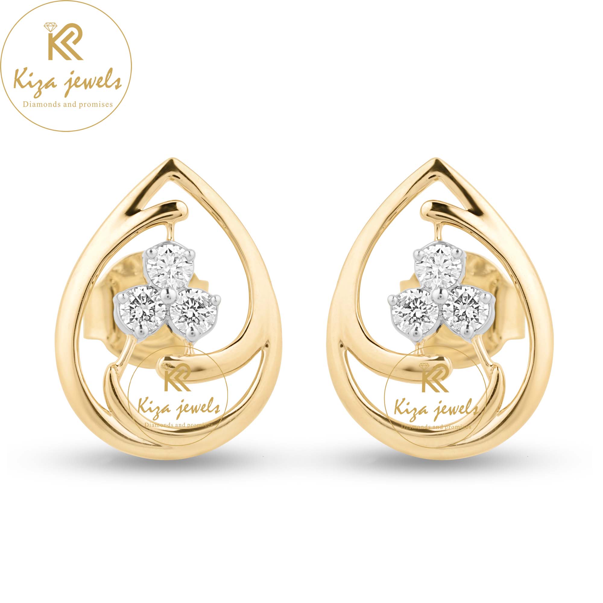 0.21 TDW Round Cut Leaf Diamond Stud Earring