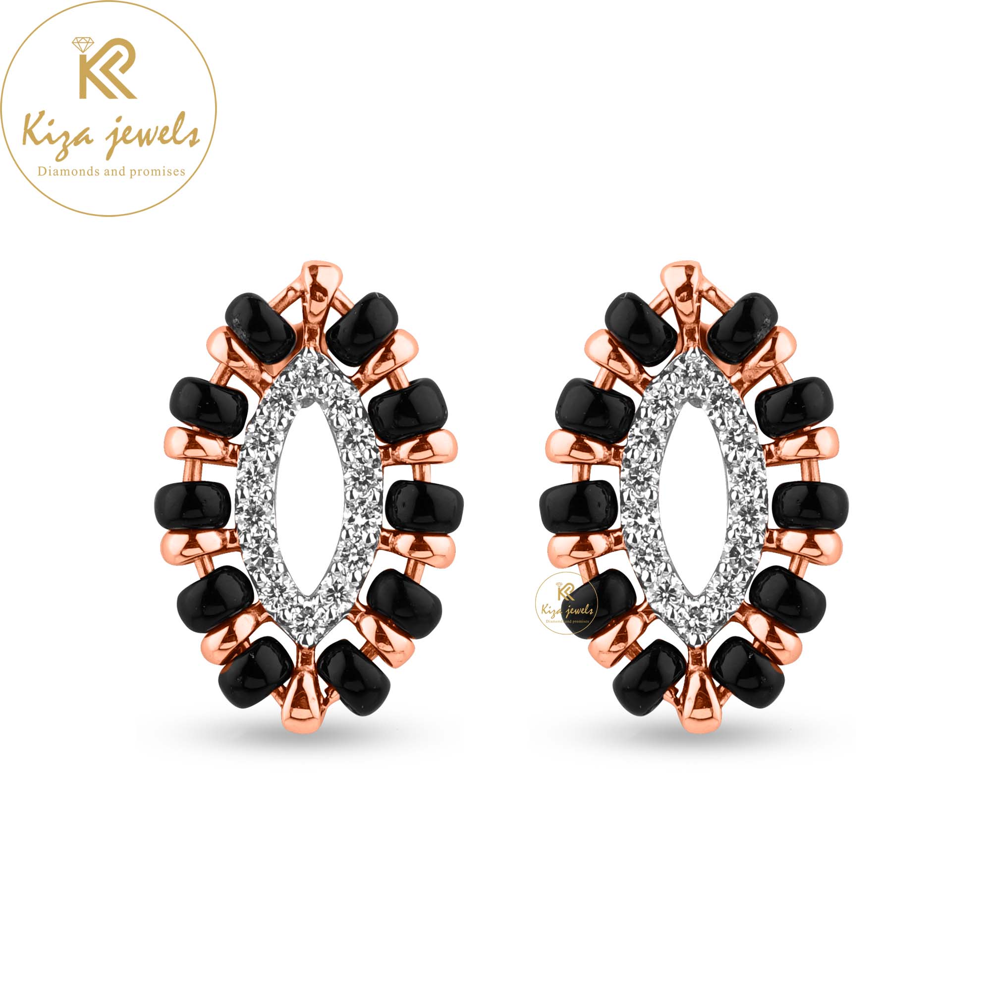 0.14 TDW Round Cut & Black Pearl Diamond Stud Earring