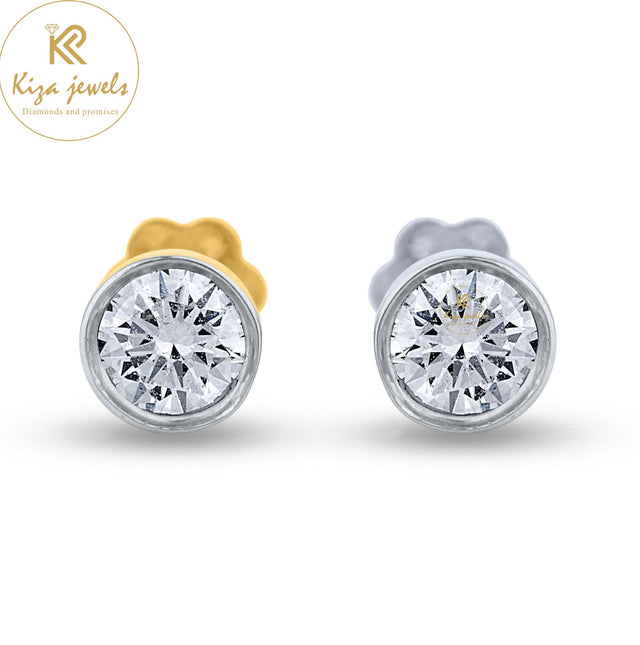 0.77 TDW Round Cut Diamond Yellow/White Gold Stud Earring