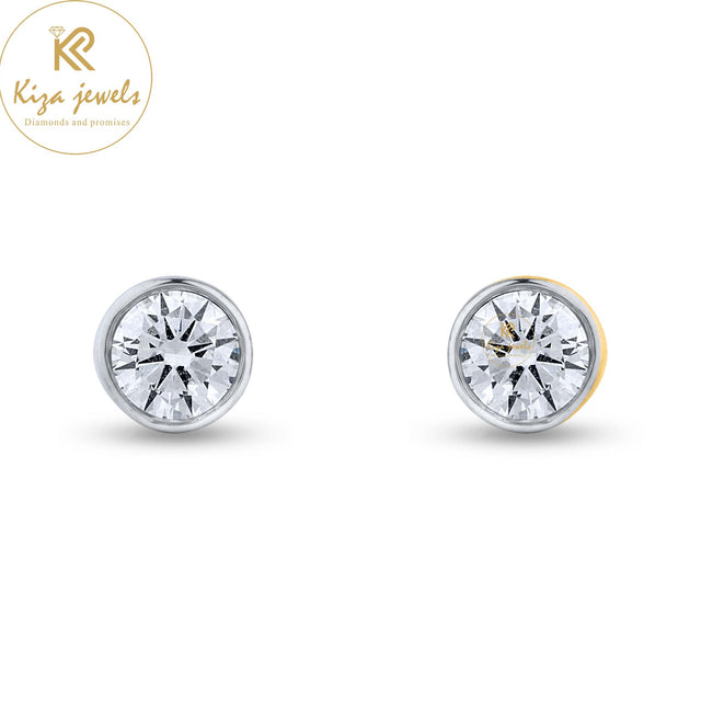 0.32 TDW Round Cut Diamond Yellow/White Gold Stud Earring