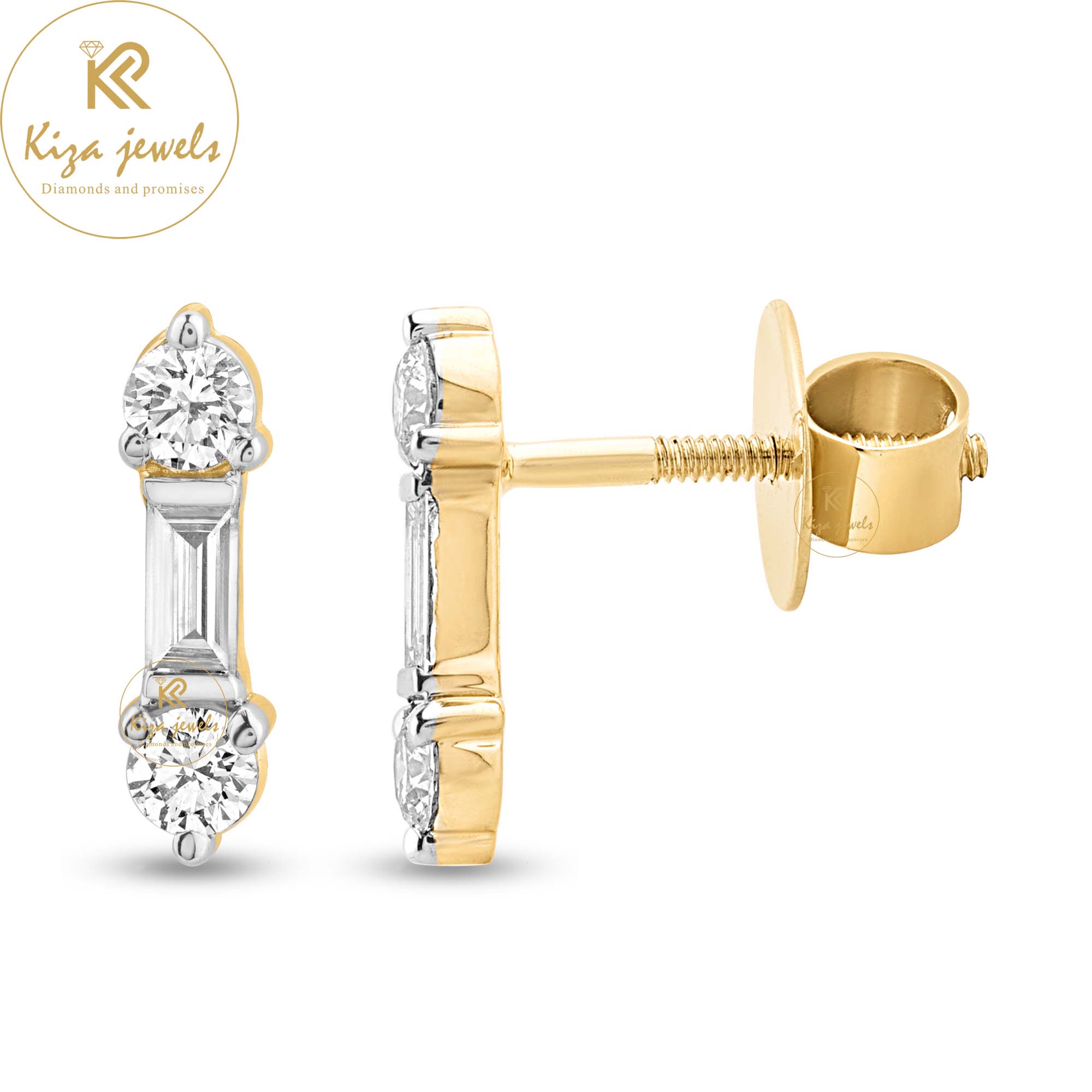 0.68 TDW Baguette & Round Cut Diamond Stud Earring