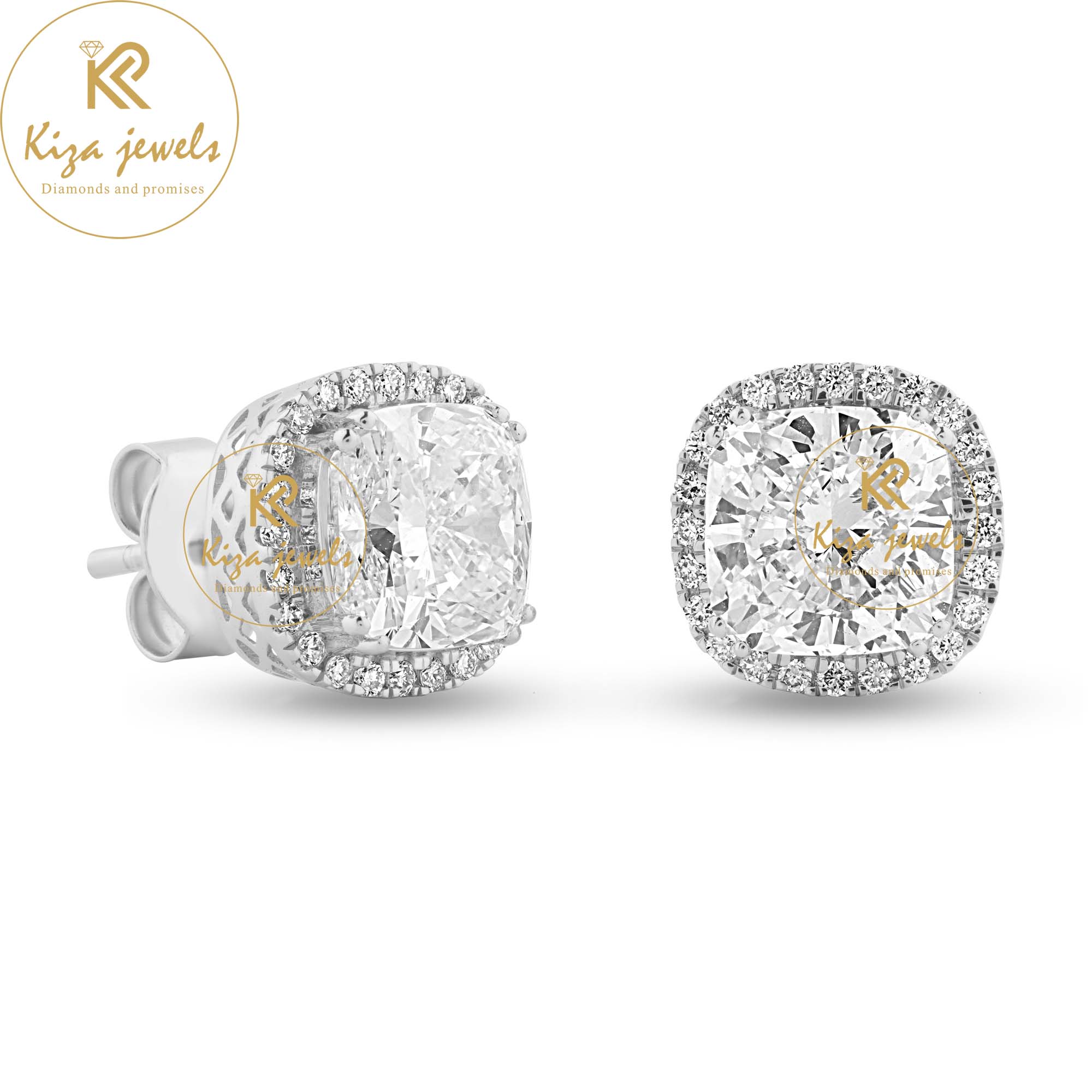 3.21 TDW Cushion & Round Cut Diamond Stud Earring