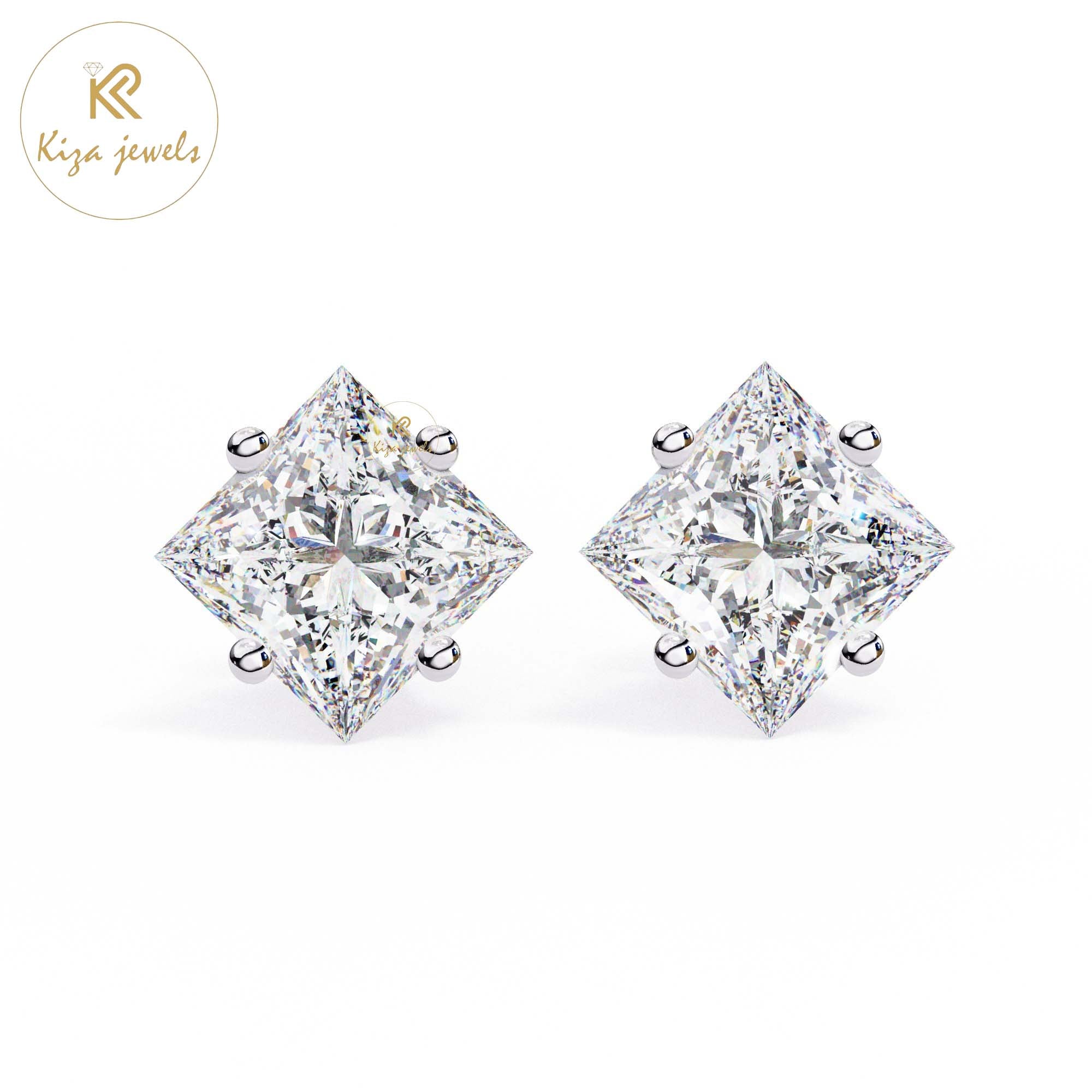 2.39 TDW Princess Cut Diamond Stud Earring