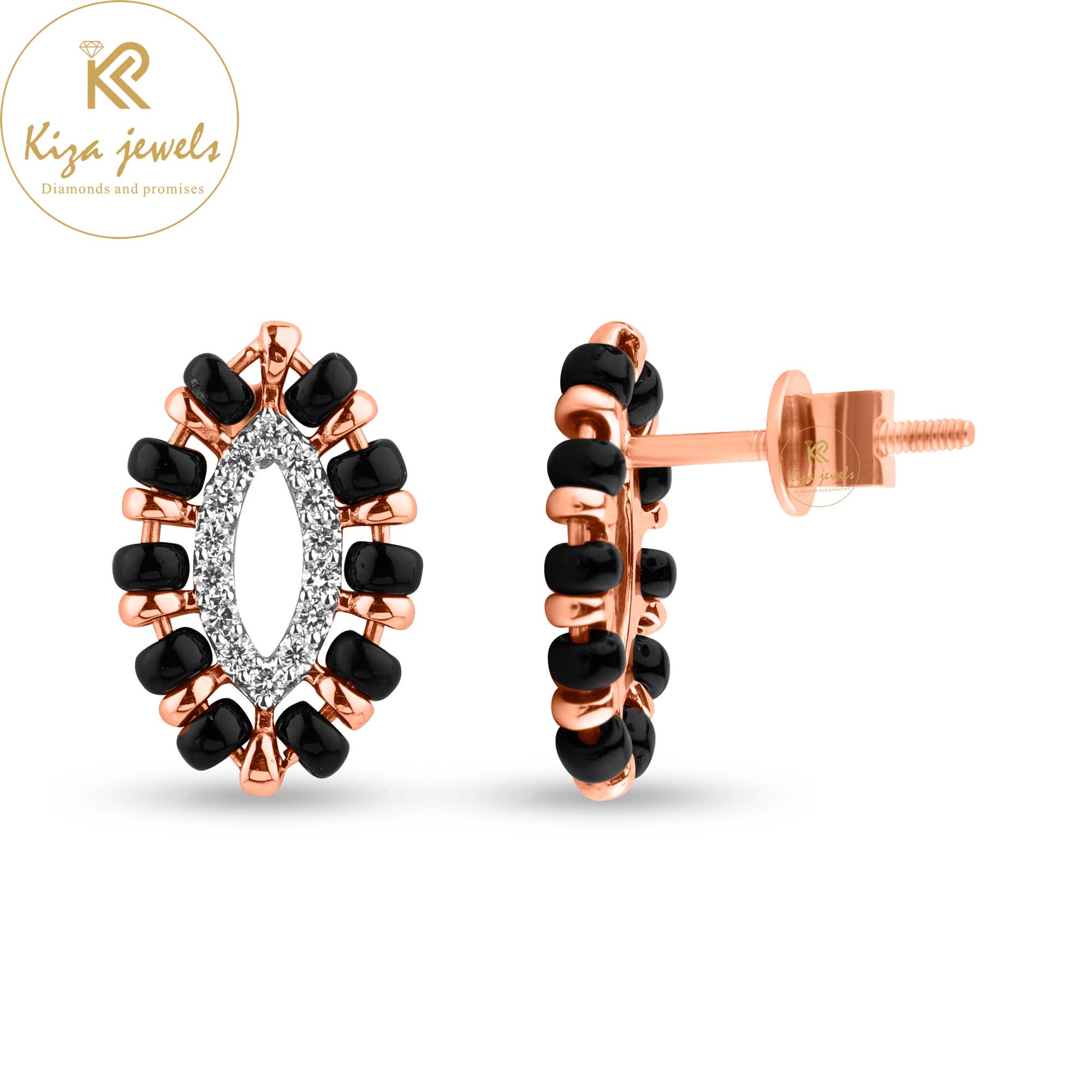 0.14 TDW Round Cut & Black Pearl Diamond Stud Earring