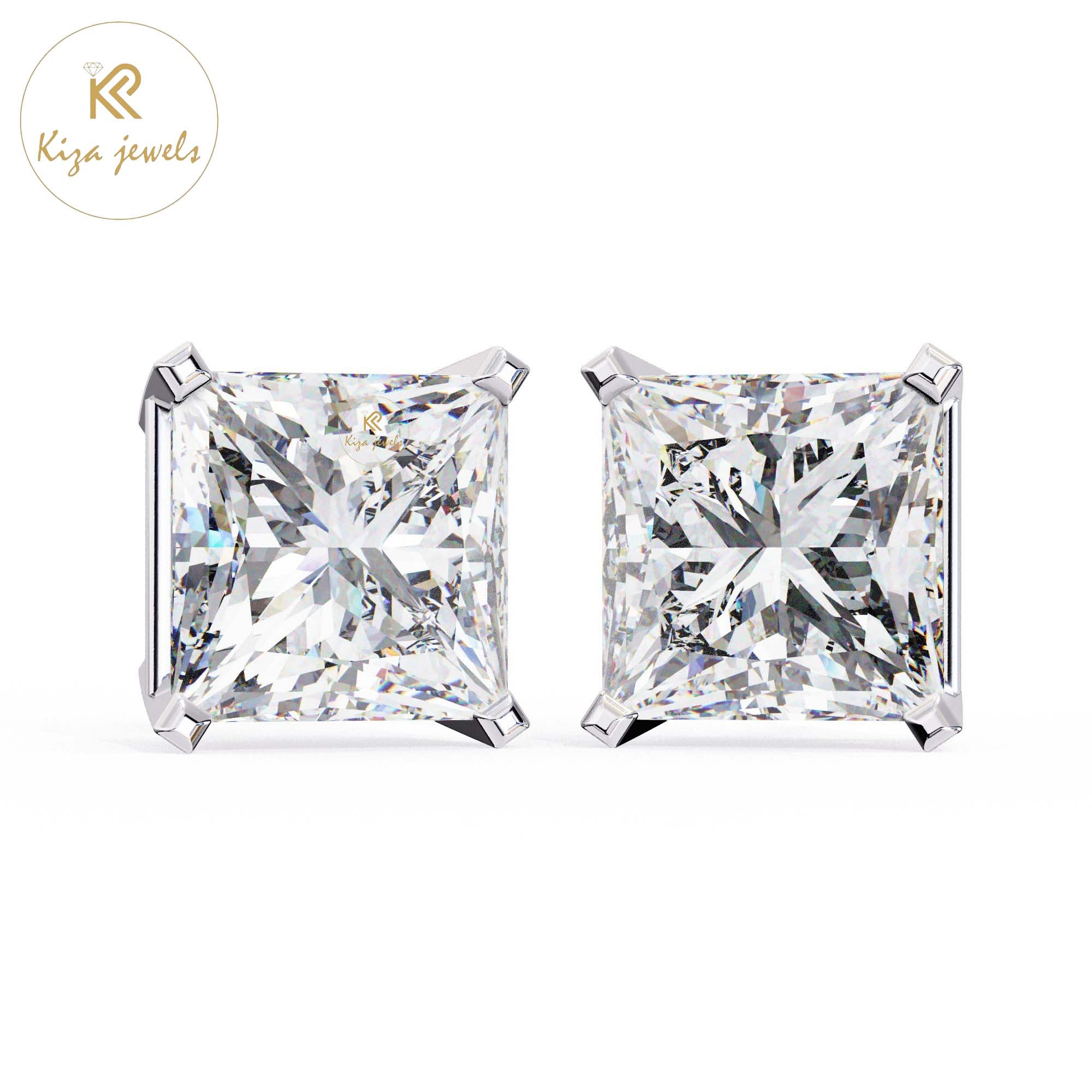 3.04 TDW Princess Cut Diamond Stud Earring