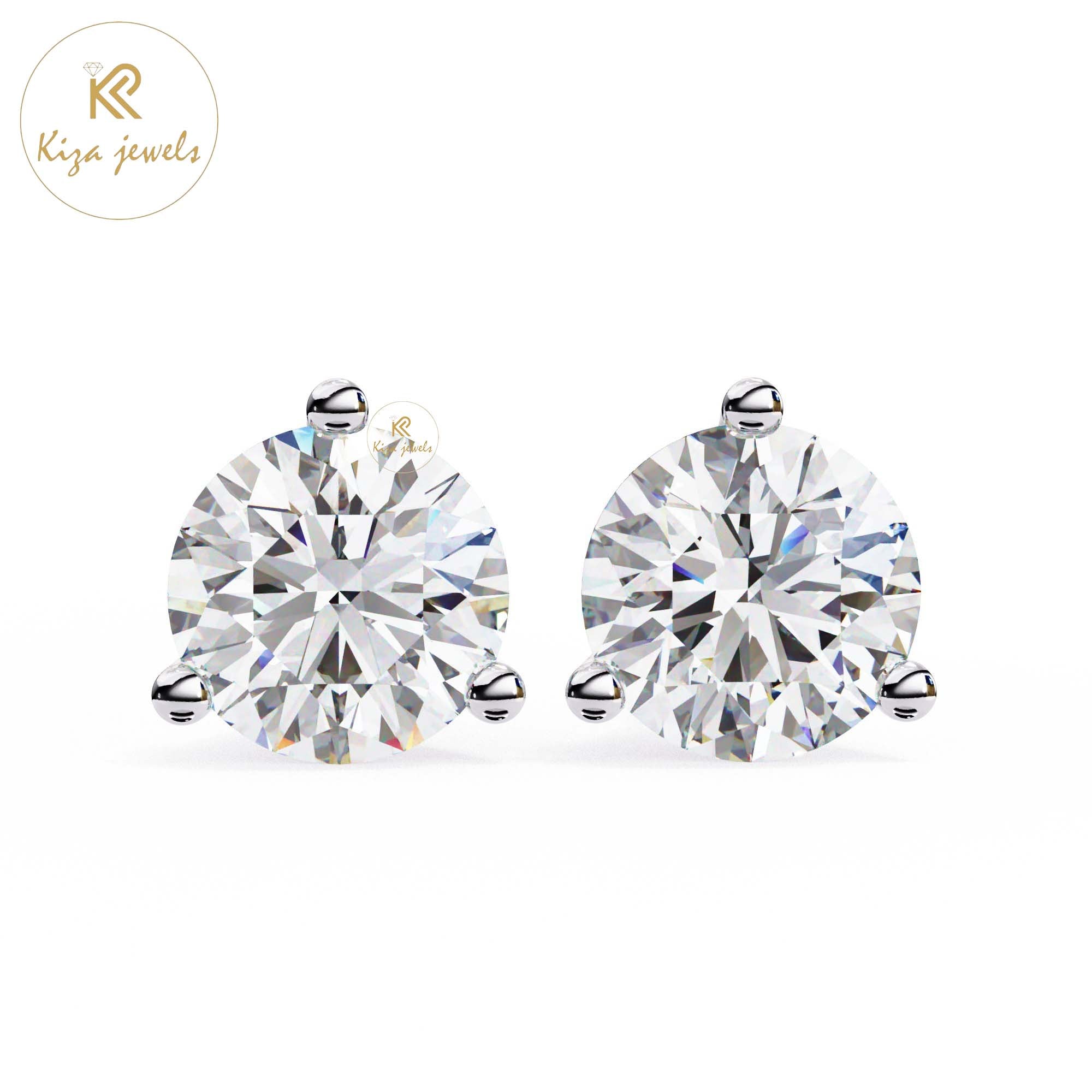 2.57 TDW Round Cut Diamond Stud Earring