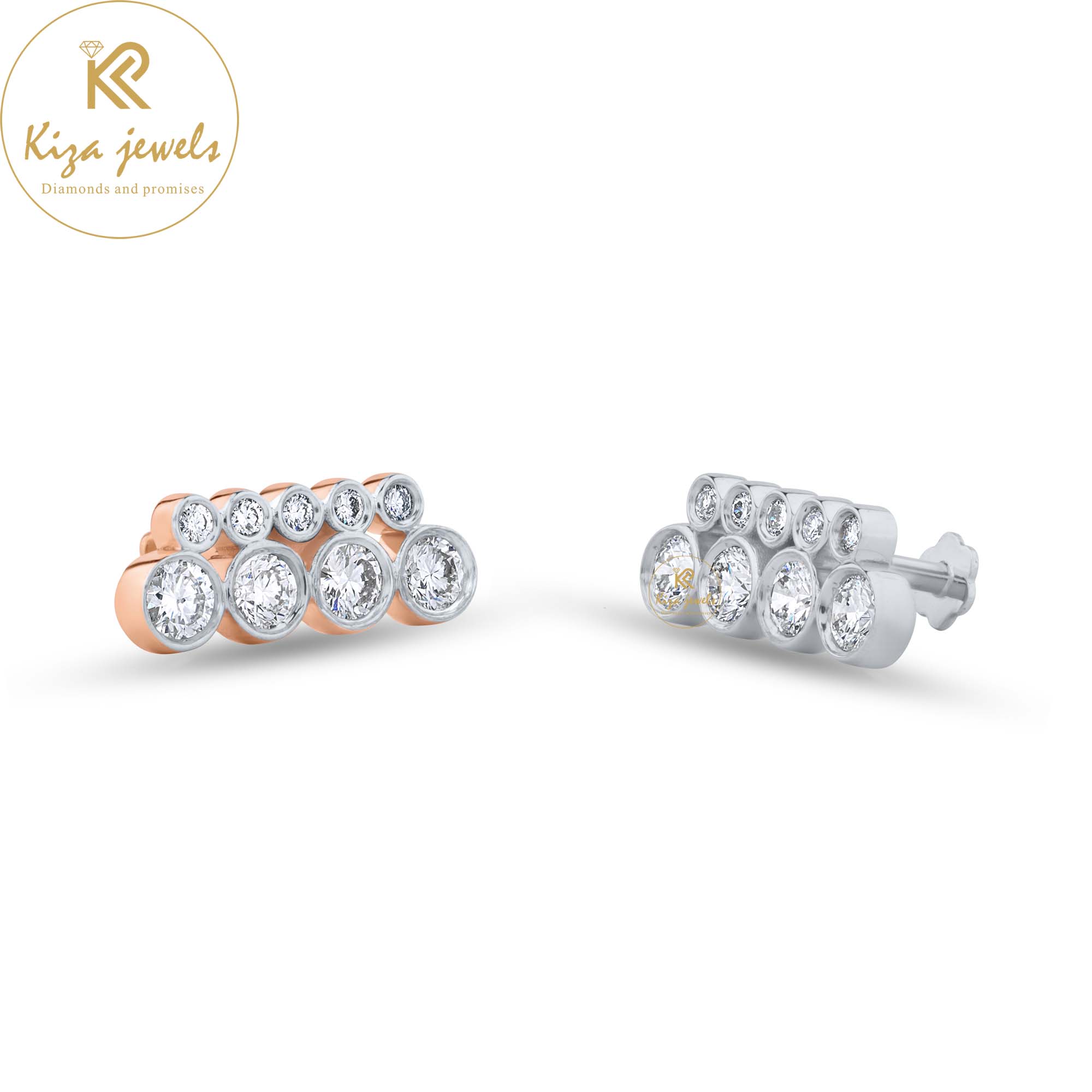 0.94 TDW Round Cut Diamond White/Rose Gold Stud Earring