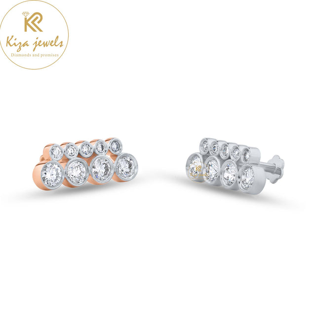 0.94 TDW Round Cut Diamond White/Rose Gold Stud Earring