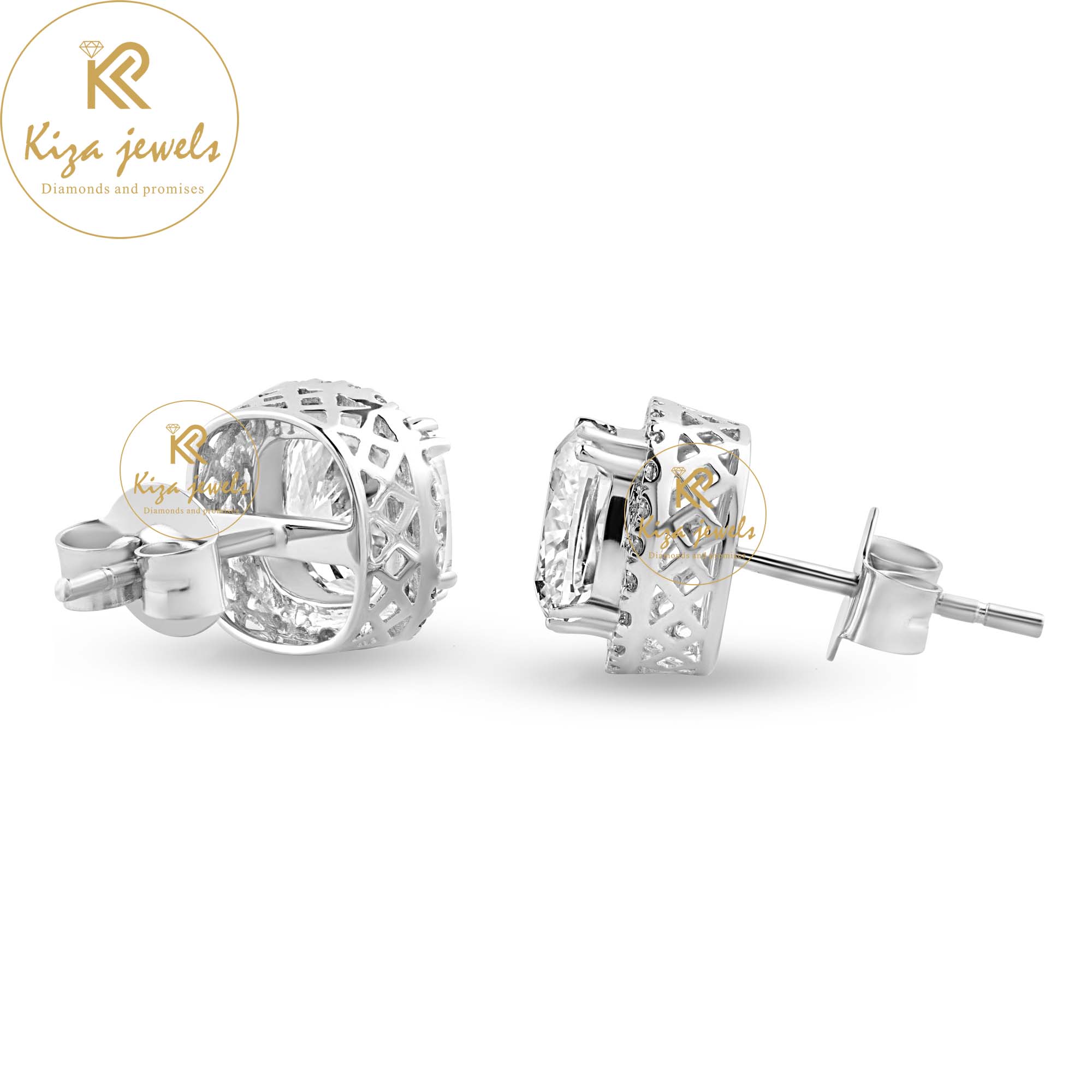 3.21 TDW Cushion & Round Cut Diamond Stud Earring