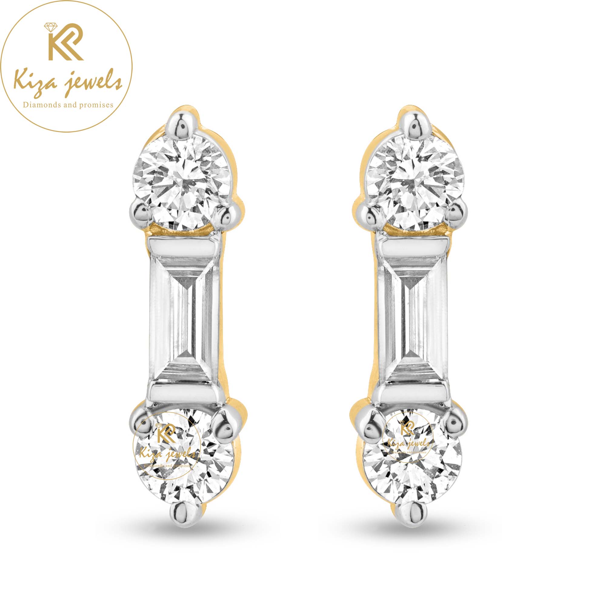 0.68 TDW Baguette & Round Cut Diamond Stud Earring