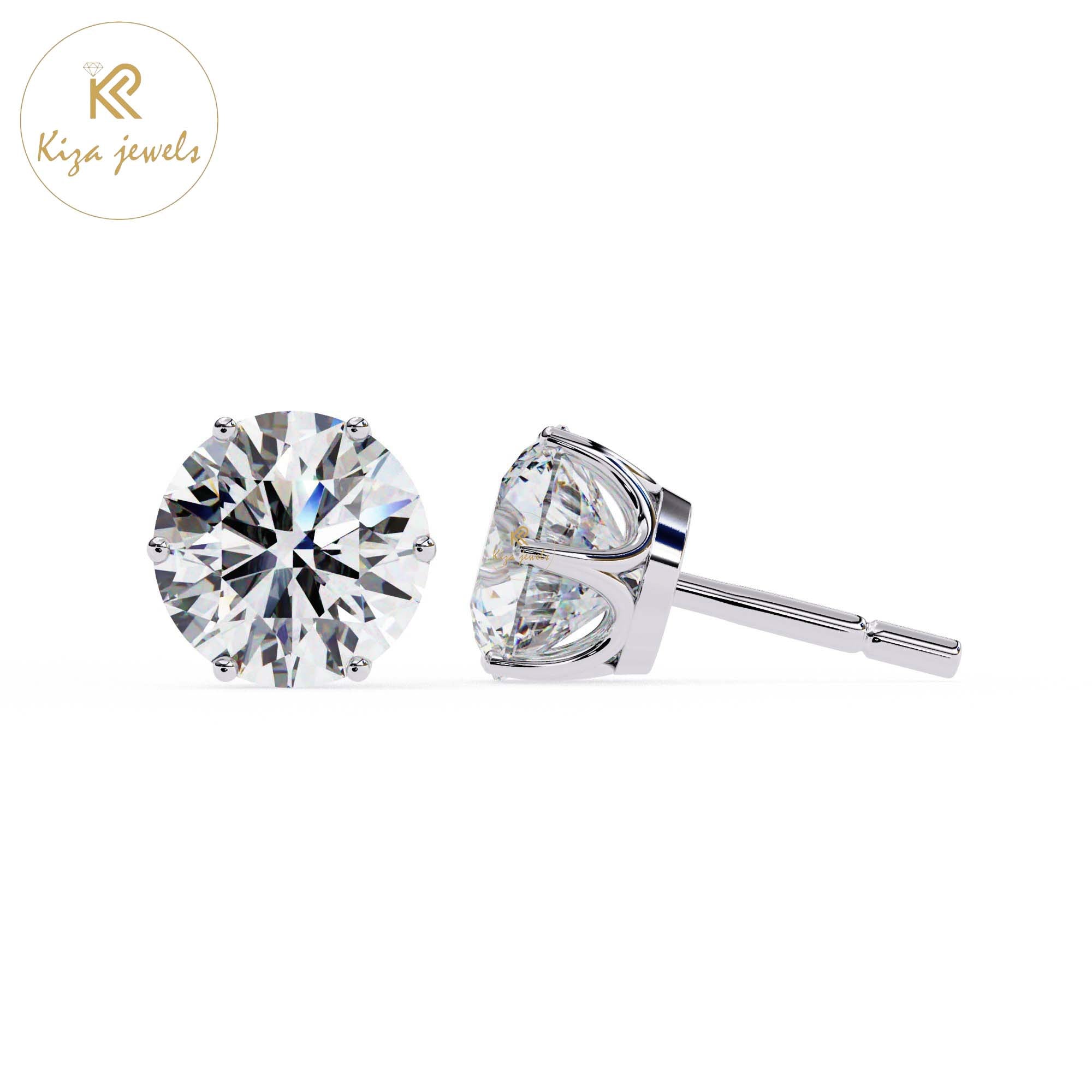 2.57 TDW Round Cut Diamond Stud Earring