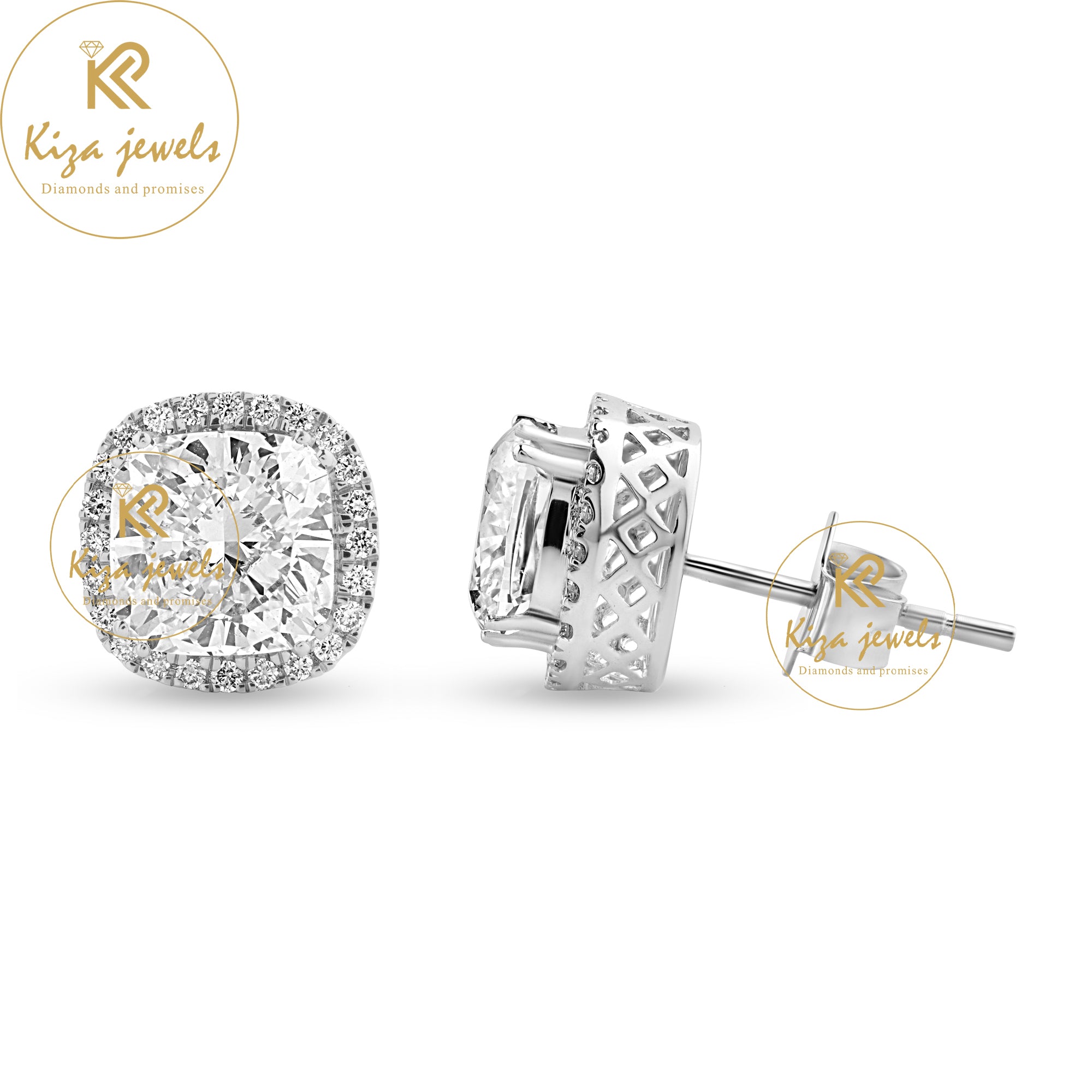 3.21 TDW Cushion & Round Cut Diamond Stud Earring