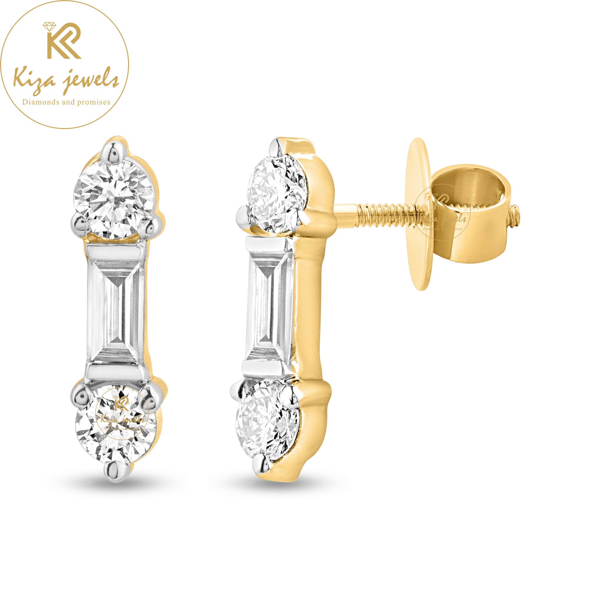 0.68 TDW Baguette & Round Cut Diamond Stud Earring