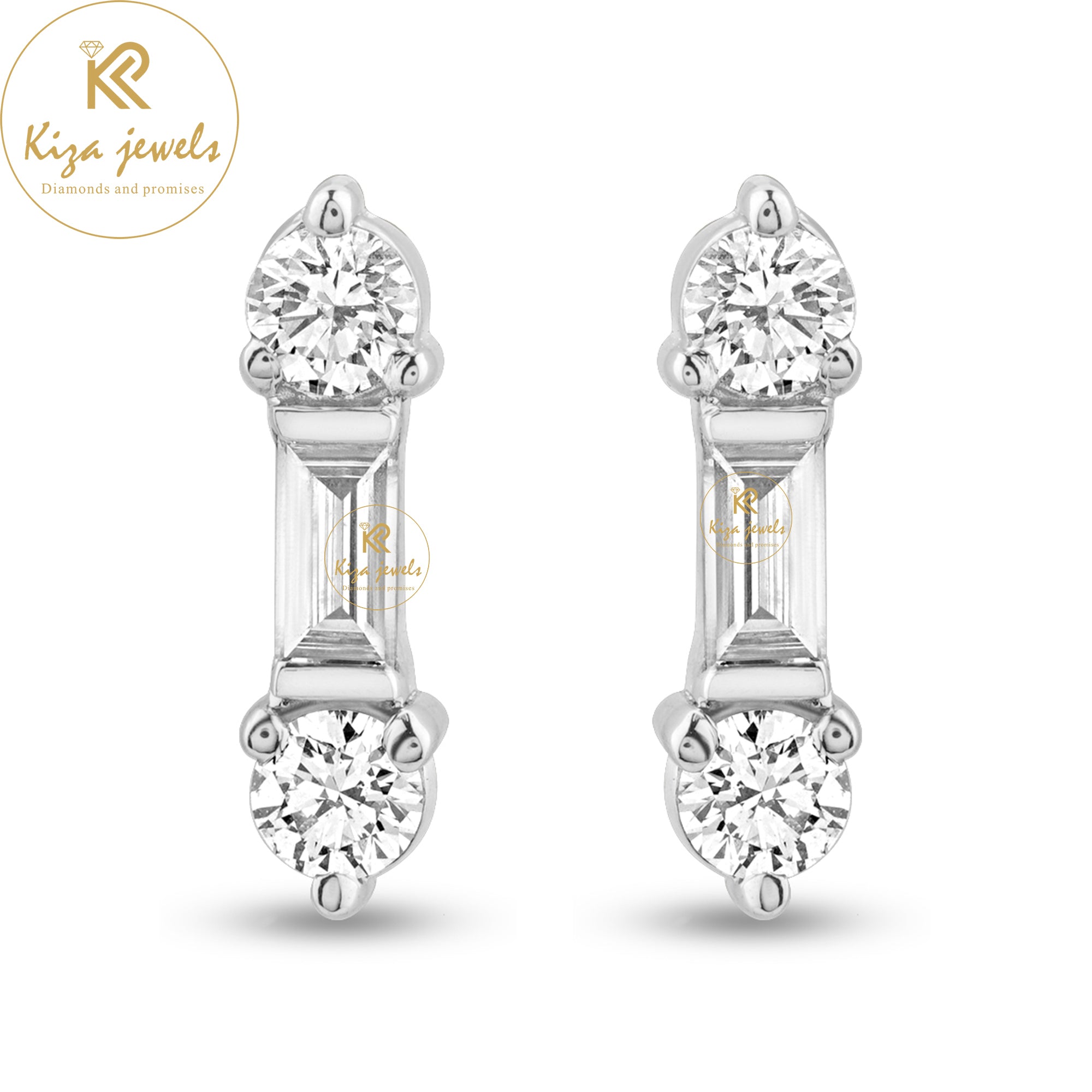 0.68 TDW Baguette & Round Cut Diamond Stud Earring