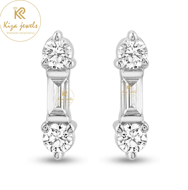 0.68 TDW Baguette & Round Cut Diamond Stud Earring