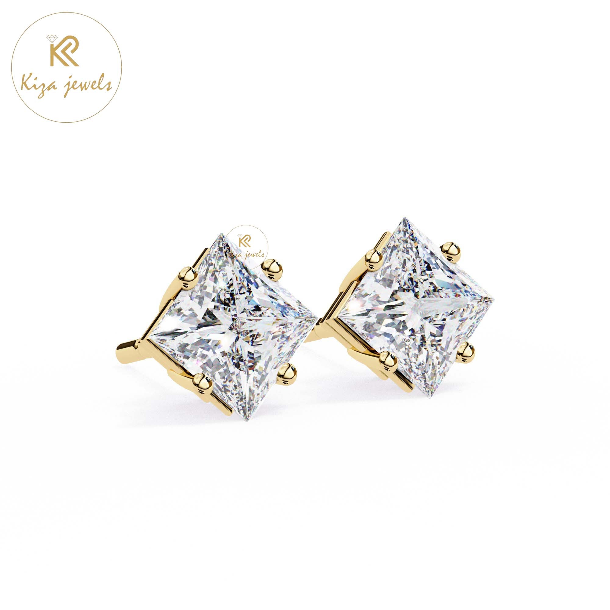 2.39 TDW Princess Cut Diamond Stud Earring