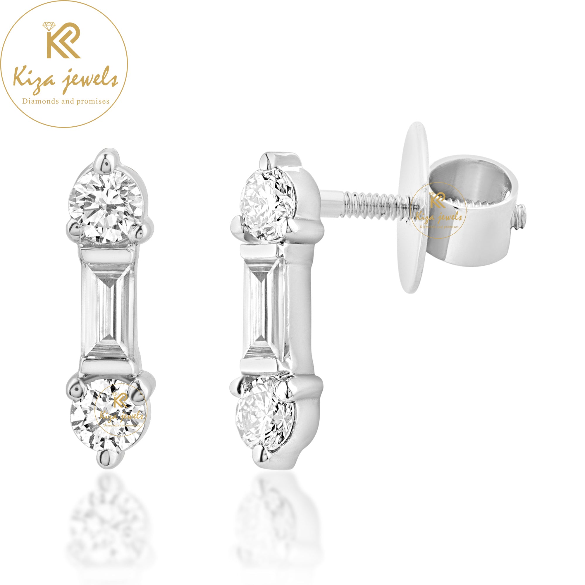 0.68 TDW Baguette & Round Cut Diamond Stud Earring