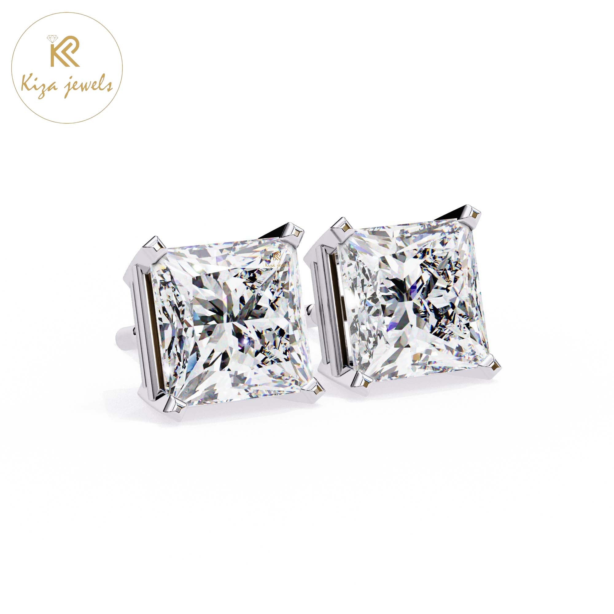 3.04 TDW Princess Cut Diamond Stud Earring