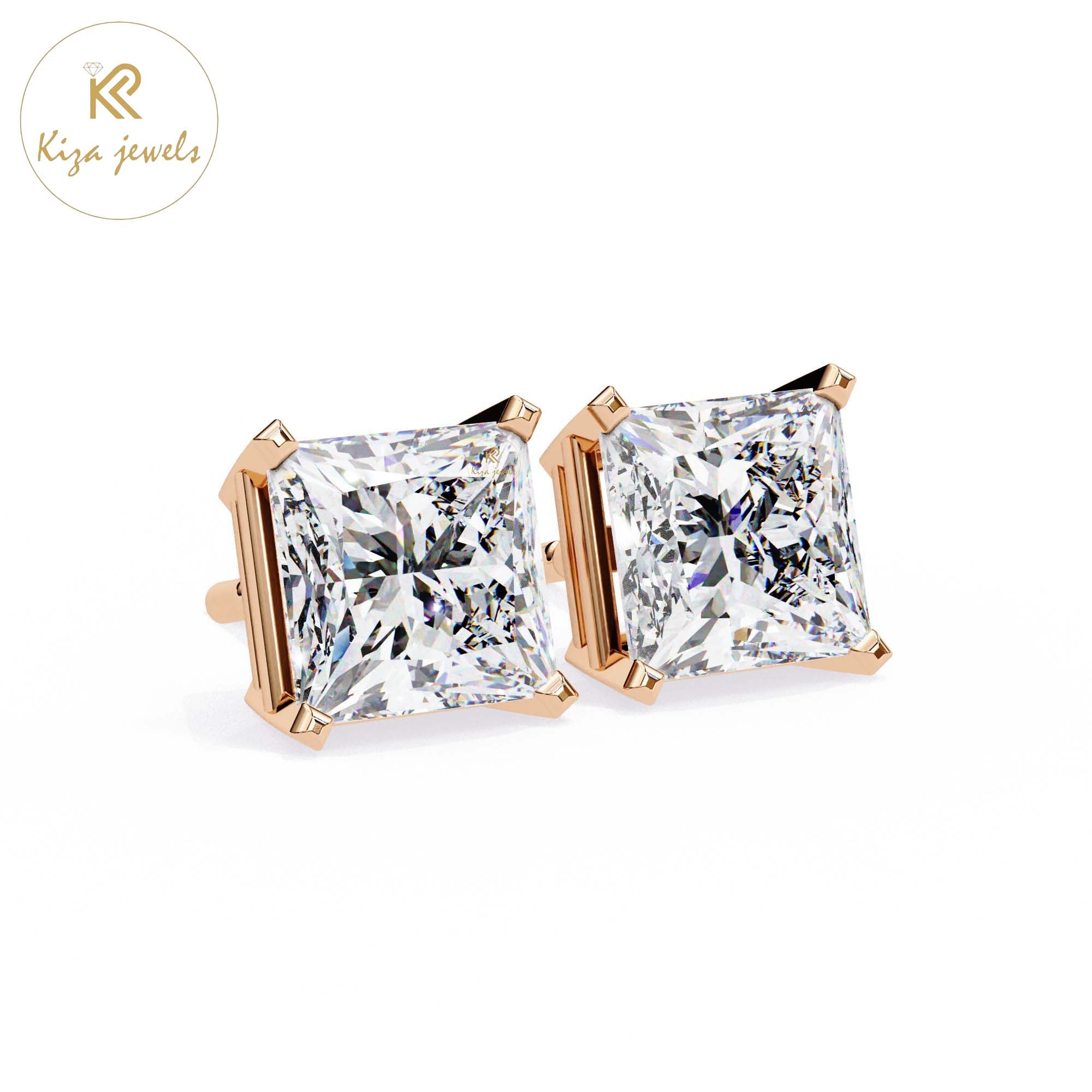 3.04 TDW Princess Cut Diamond Stud Earring