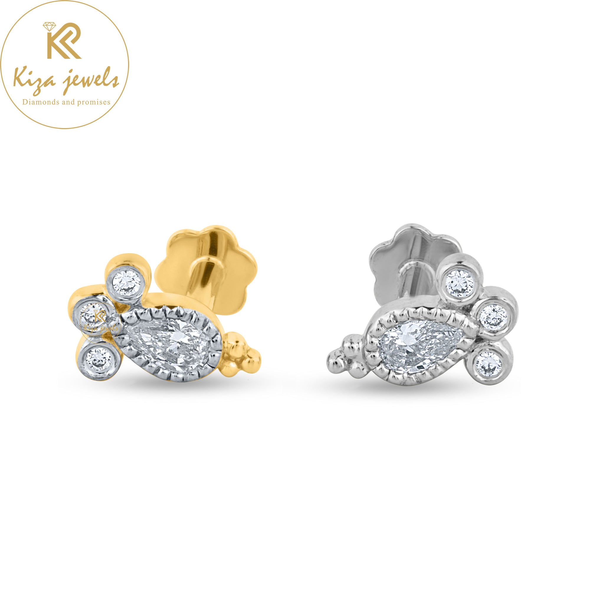 0.142 TDW Round & Pear Cut Diamond White Stud Earring