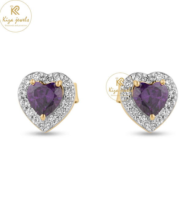 0.72 TDW F.P. Heart Gemstone & Round Cut Diamond Stud Earring