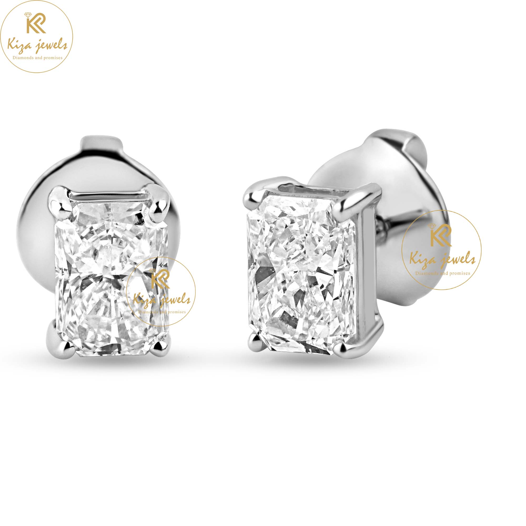 0.76 TDW Radiant Cut Diamond Stud Earring