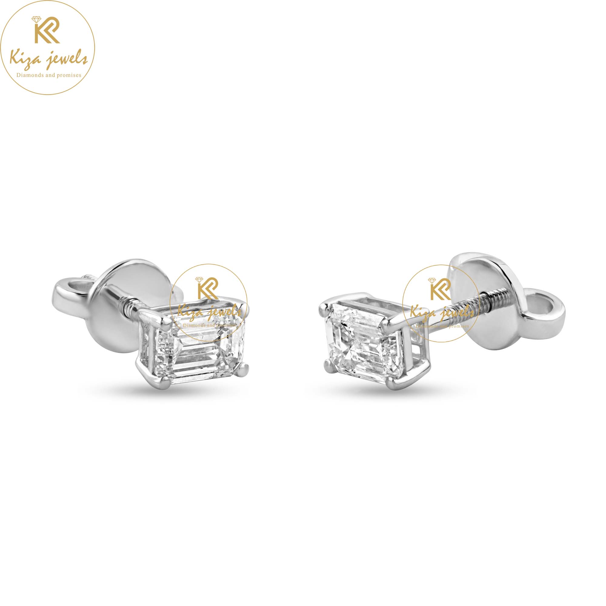 0.93 TDW Emerald Cut Diamond Stud Earring