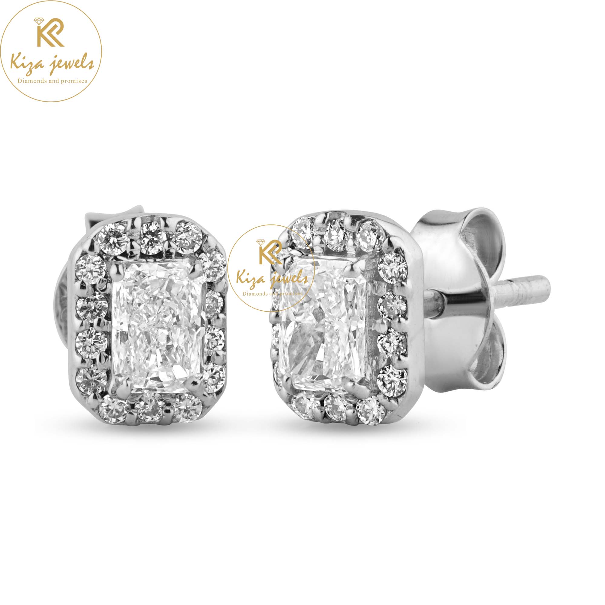 0.42 TDW Radiant & Round Cut Diamond Stud Earring