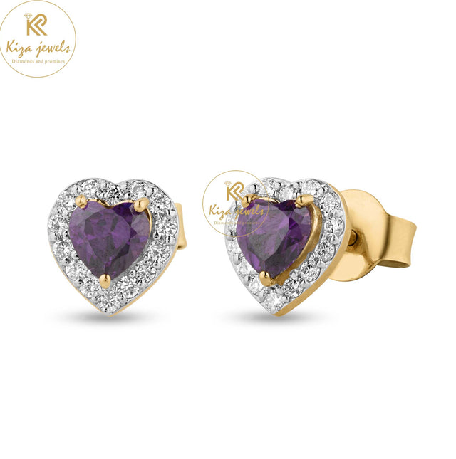 0.72 TDW F.P. Heart Gemstone & Round Cut Diamond Stud Earring