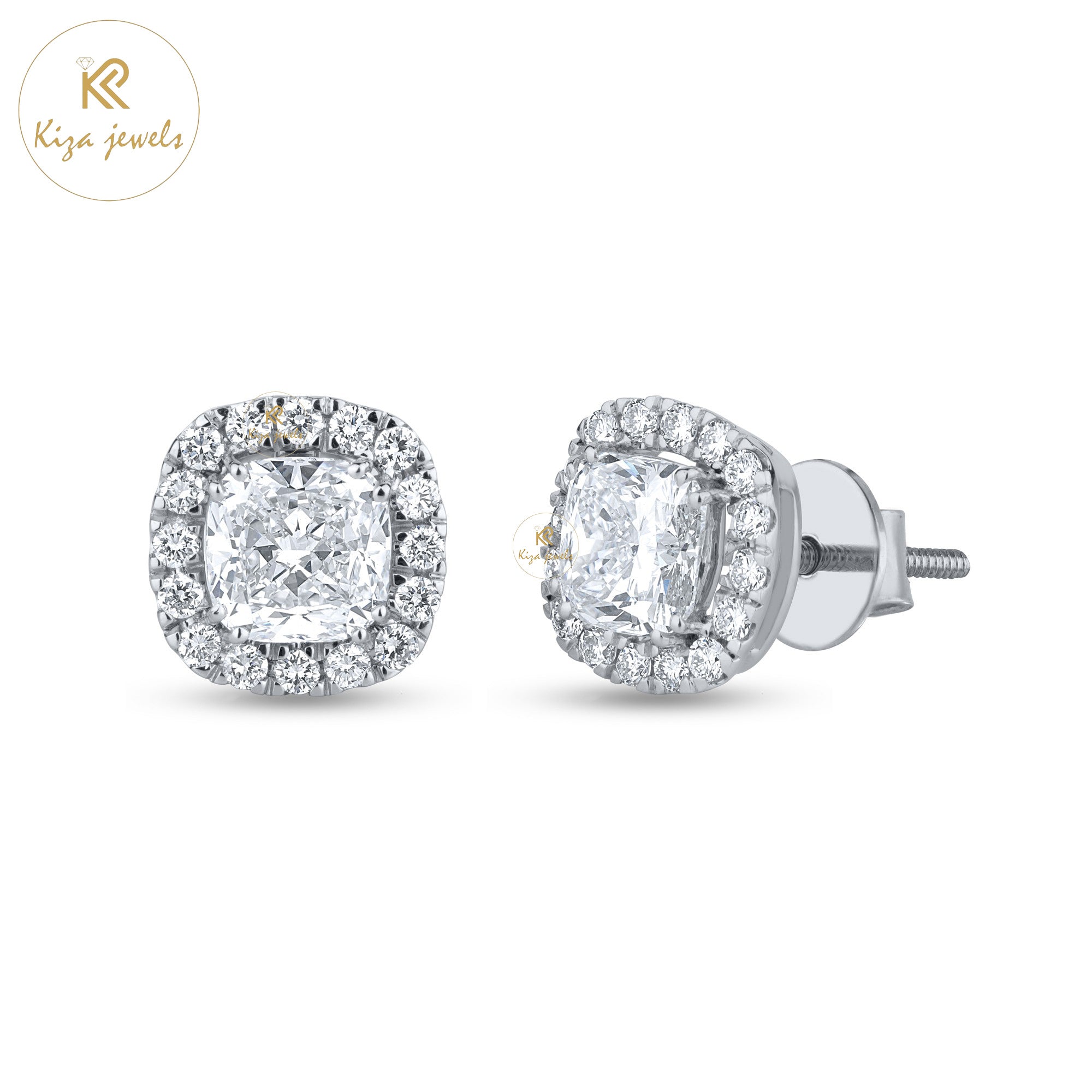 2.66 TDW Cushiom & Round Cut Diamond Stud Earring