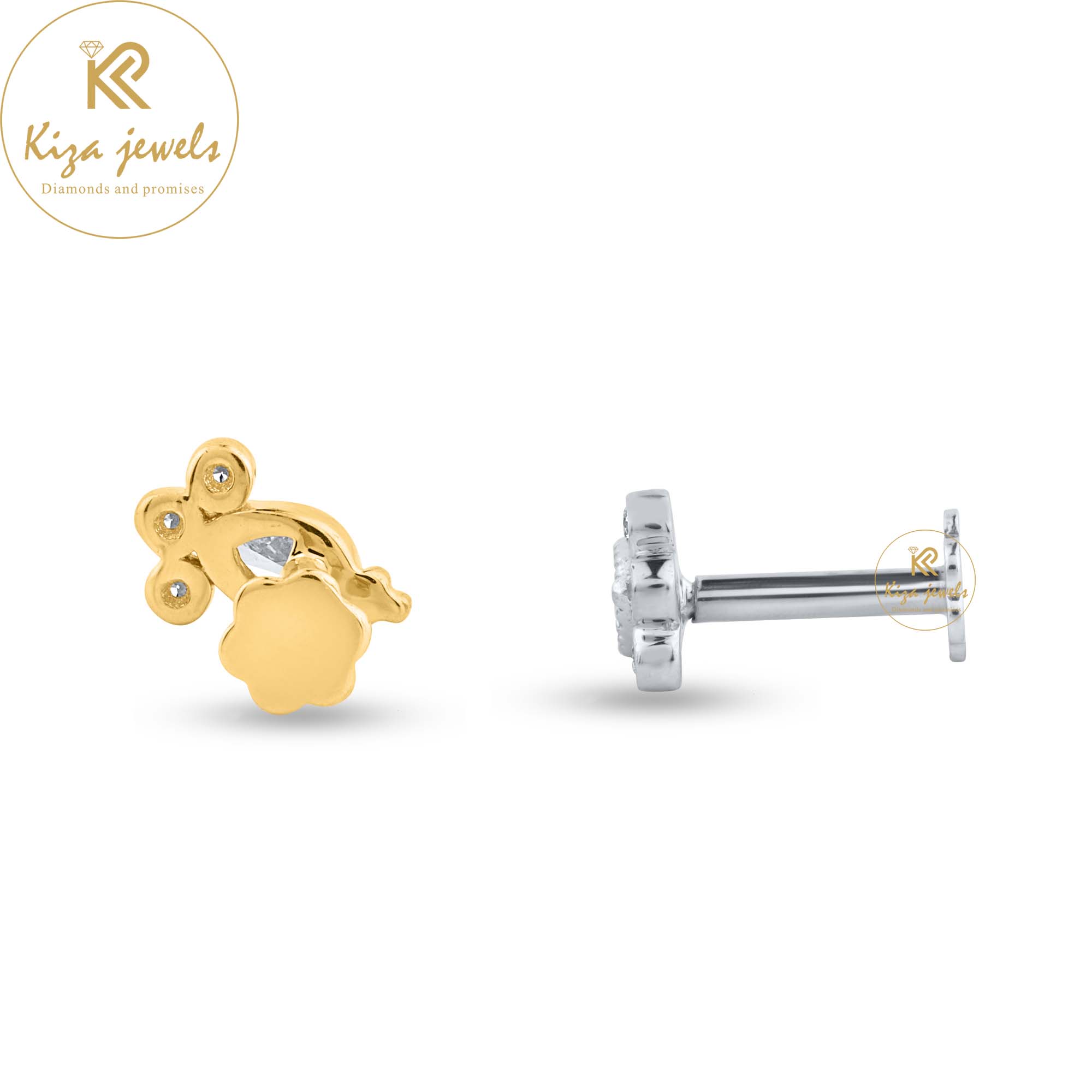 0.142 TDW Round & Pear Cut Diamond White Stud Earring