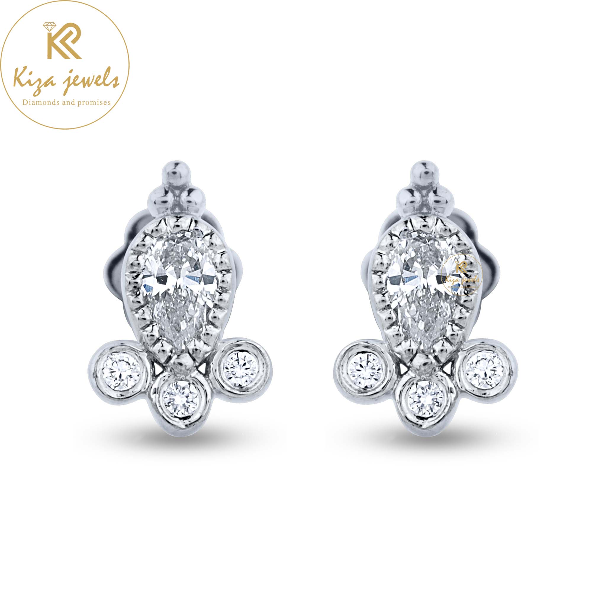 0.142 TDW Round & Pear Cut Diamond White Stud Earring