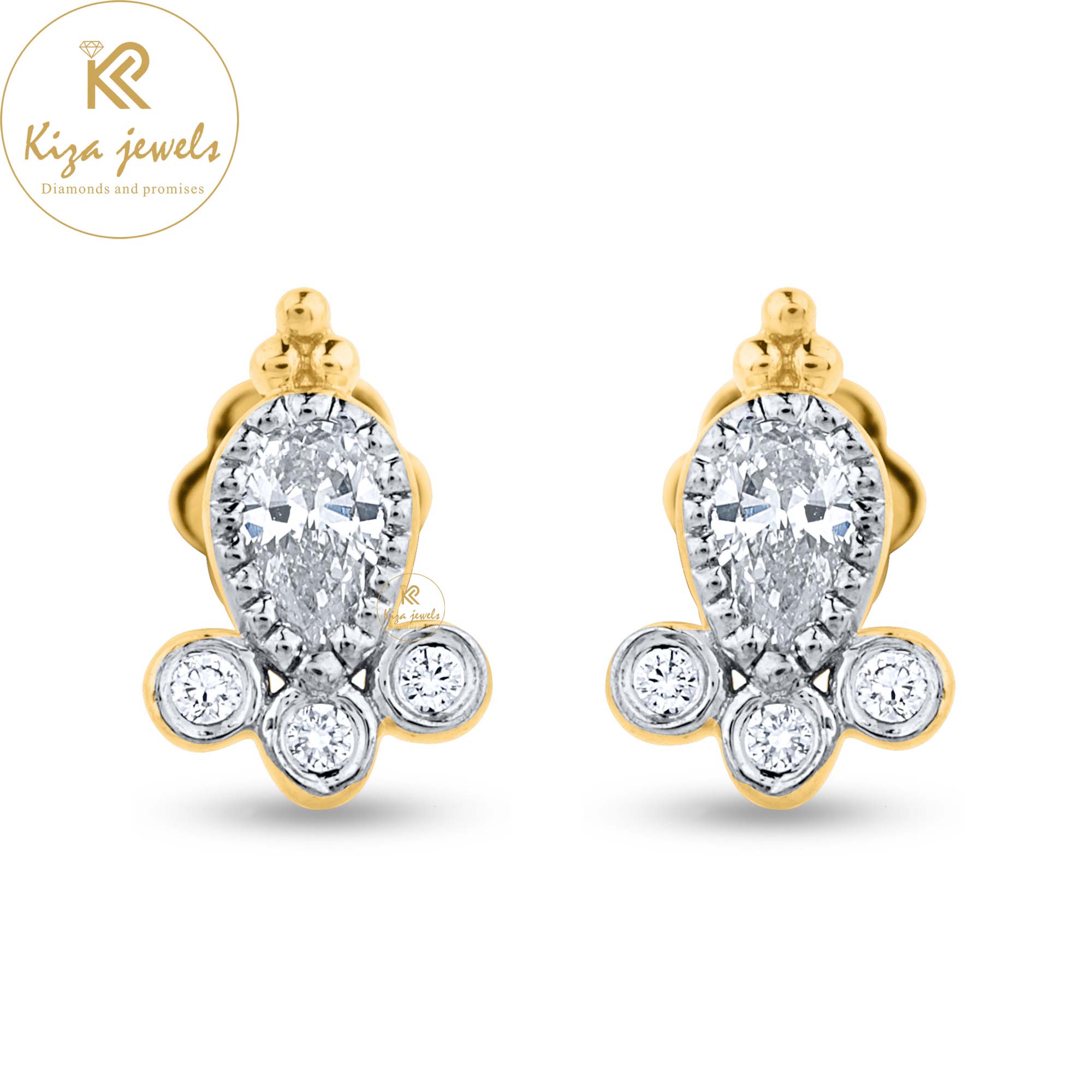 0.142 TDW Round & Pear Cut Diamond White Stud Earring