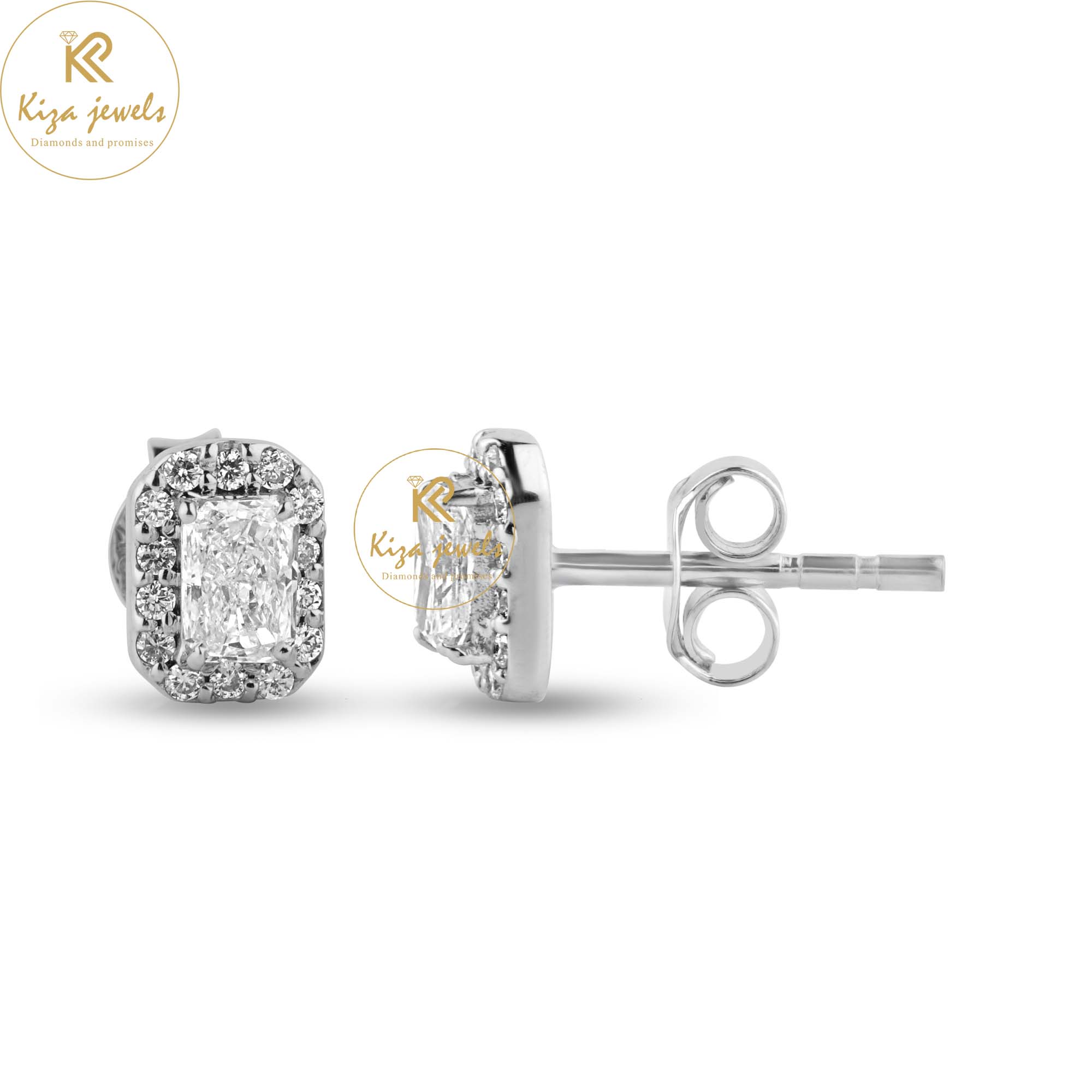 0.42 TDW Radiant & Round Cut Diamond Stud Earring