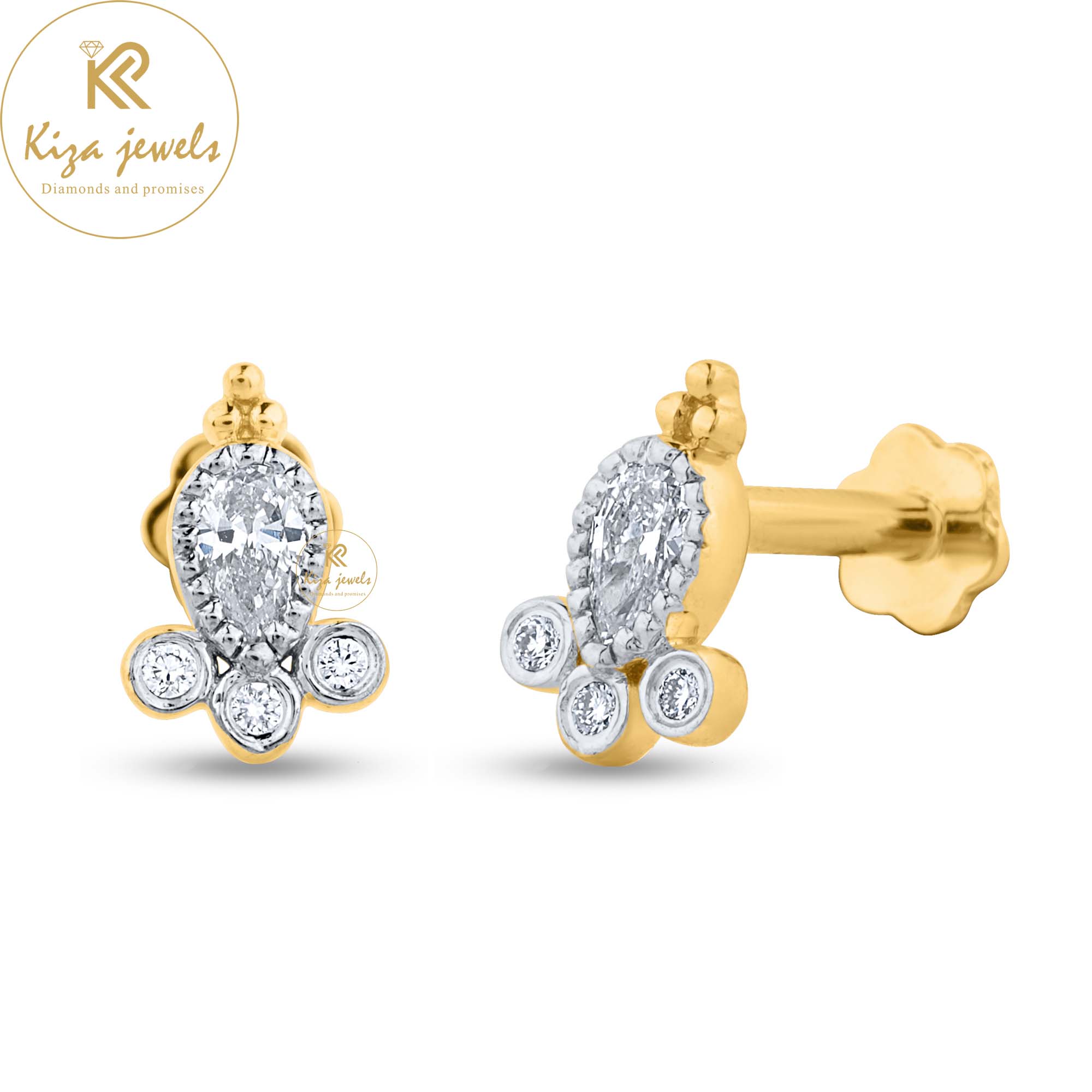 0.142 TDW Round & Pear Cut Diamond White Stud Earring
