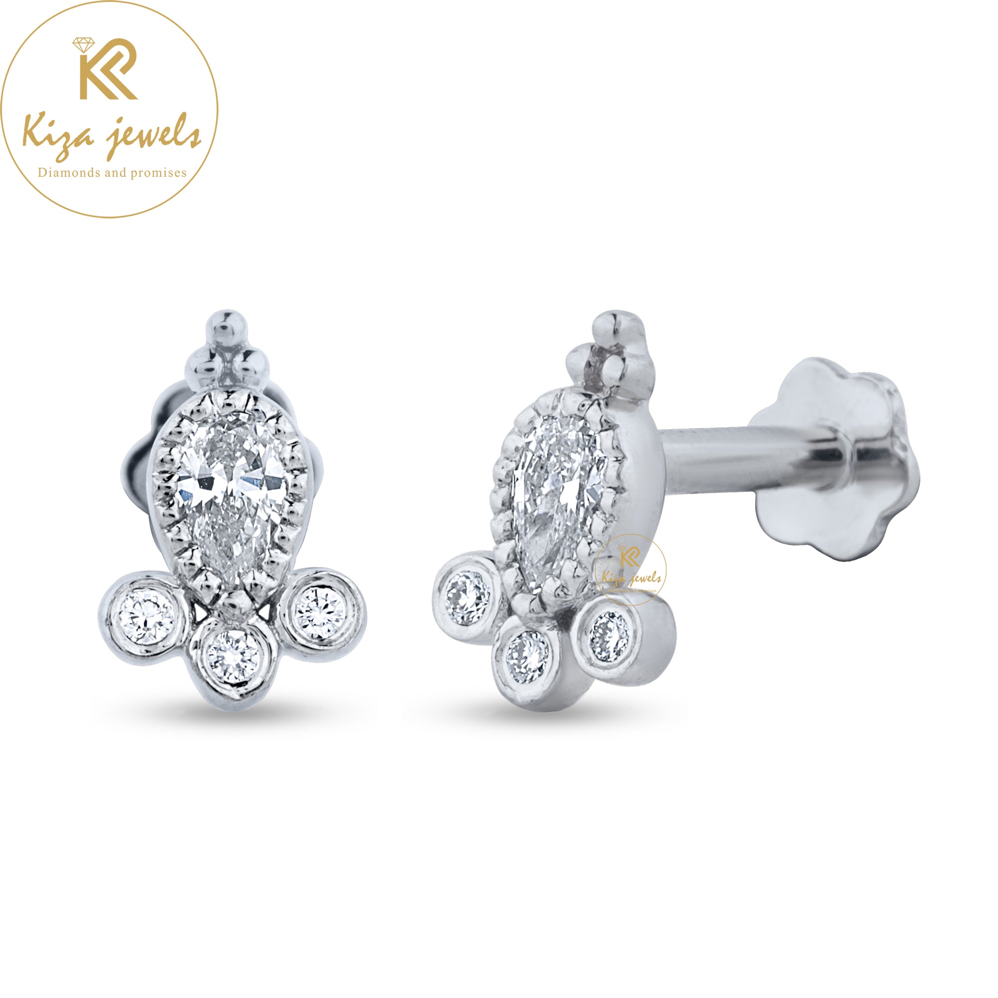 0.142 TDW Round & Pear Cut Diamond White Stud Earring