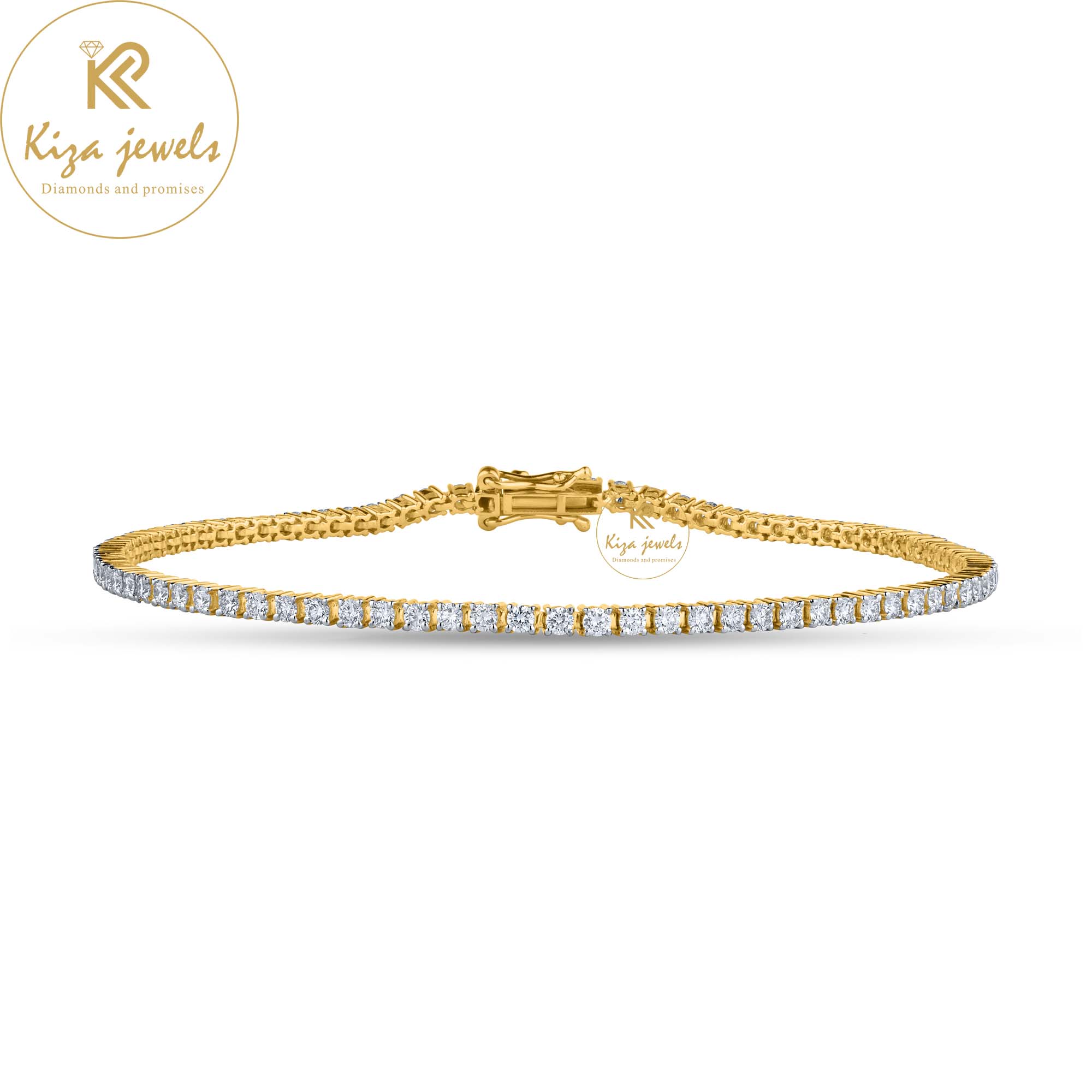 1.88 TDW Round Cut Diamond Yellow gold Tennis Bracelet