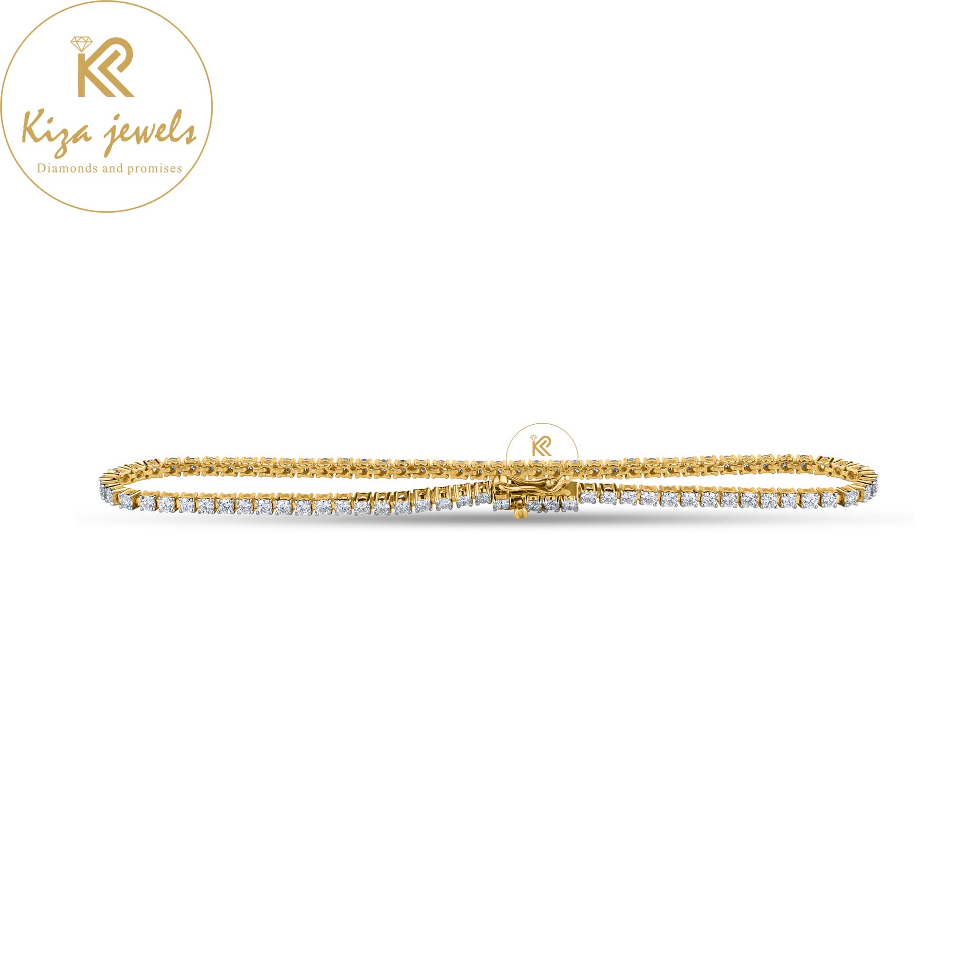 1.88 TDW Round Cut Diamond Yellow gold Tennis Bracelet