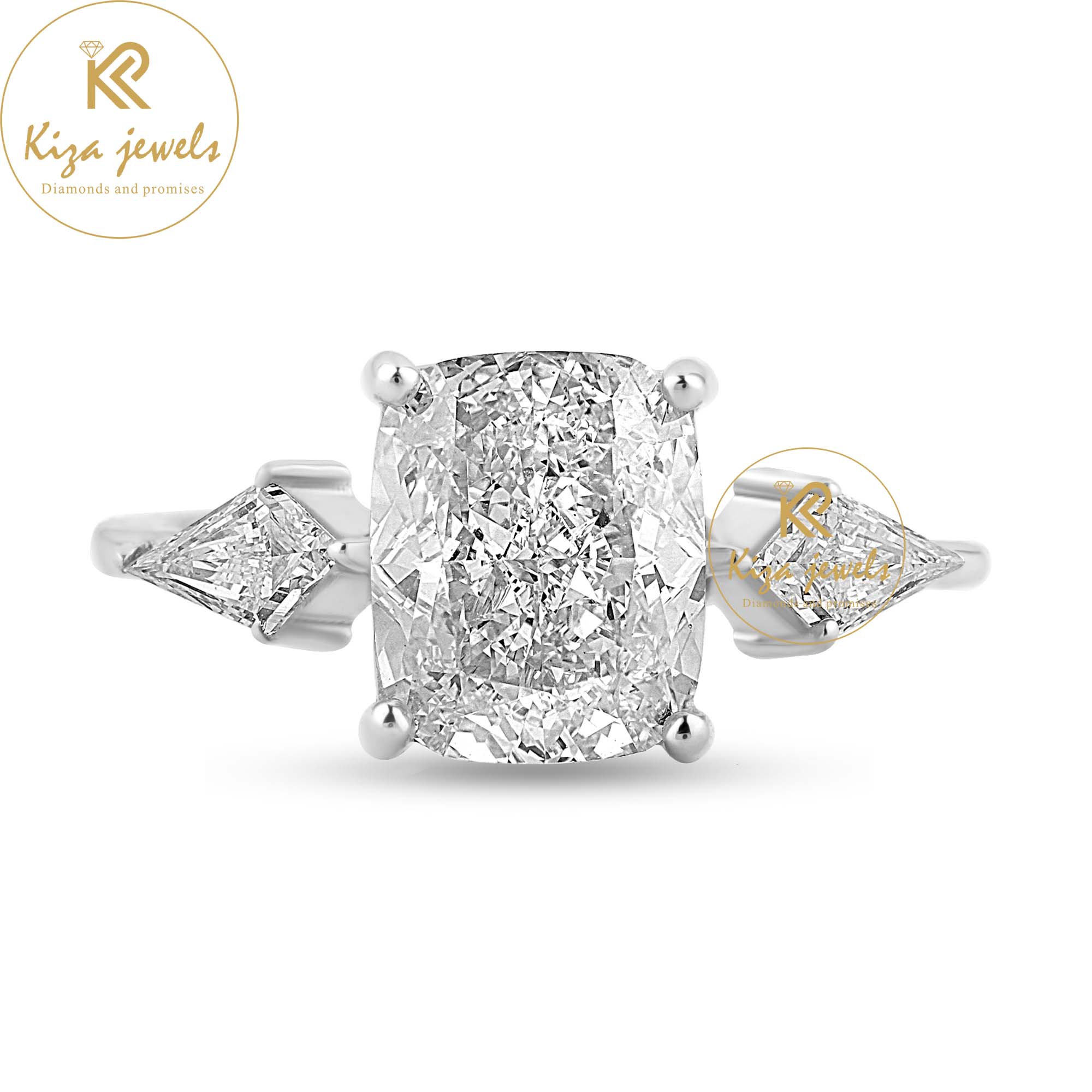 4.85 TDW Cushion & Kite Cut Diamond Ring Women's Three Stone Diamond Ring