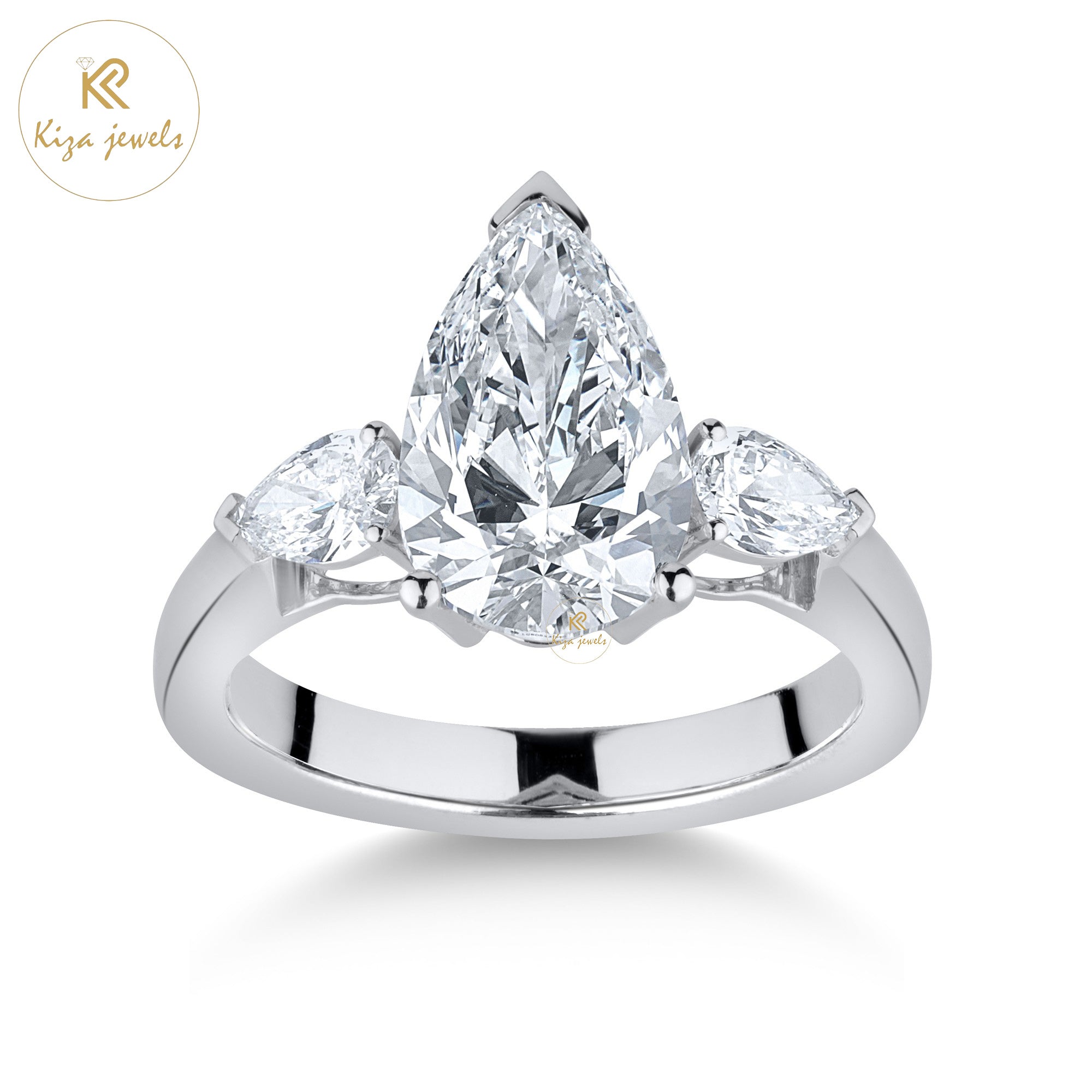 3.67 TDW Pear Cut Women's Diamond Three Stone Ring