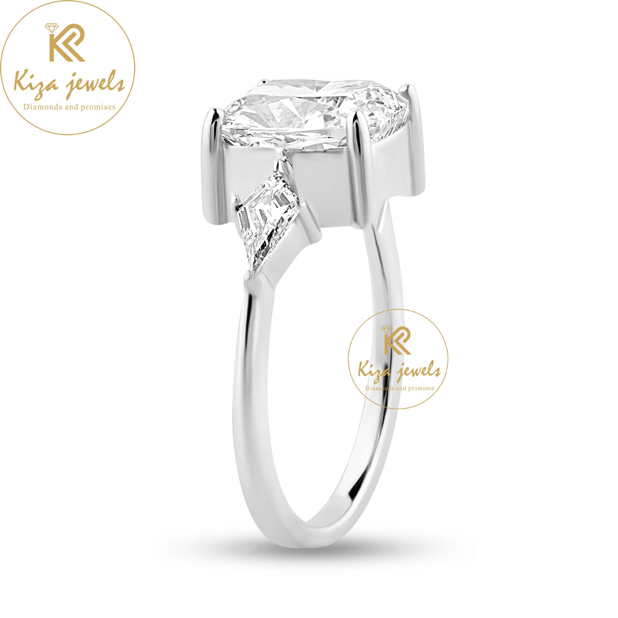 4.85 TDW Cushion & Kite Cut Diamond Ring Women's Three Stone Diamond Ring