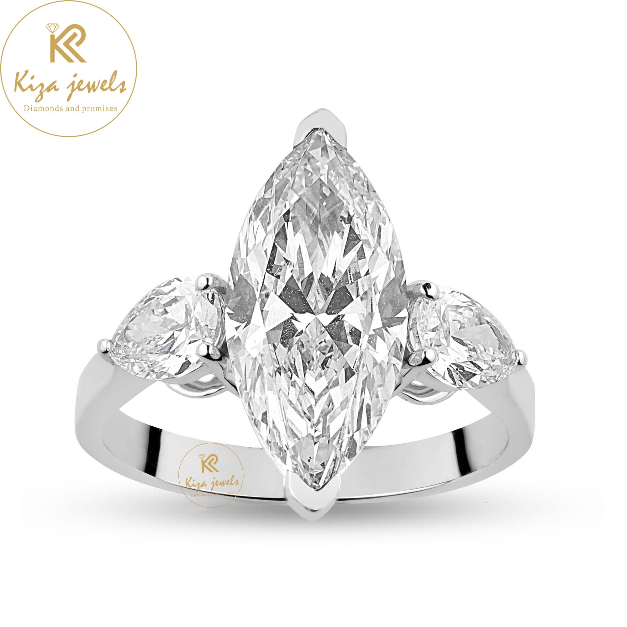 3.61 TDW Marquise & Pear Cut Diamond Women's Three Stone Ring