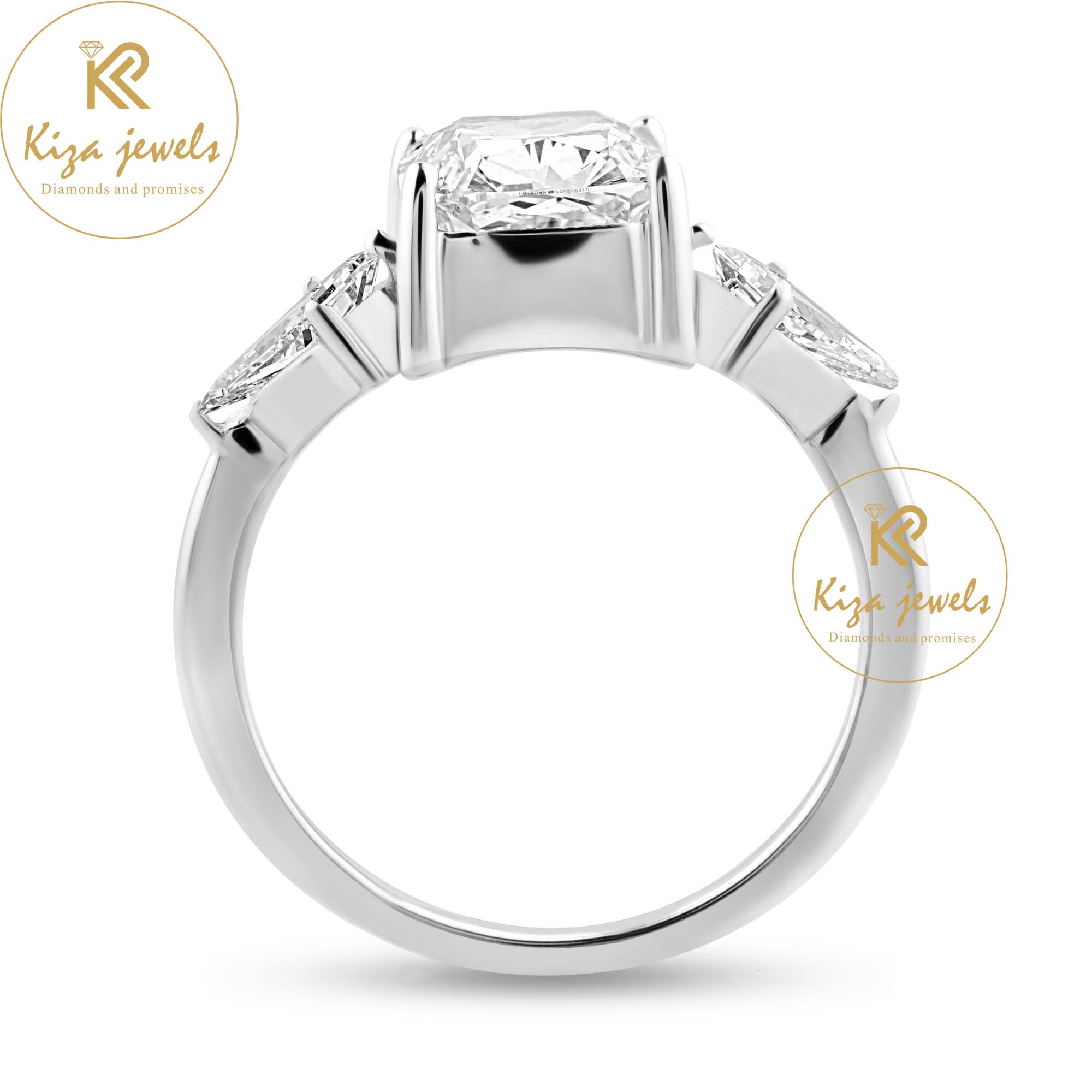 4.85 TDW Cushion & Kite Cut Diamond Ring Women's Three Stone Diamond Ring