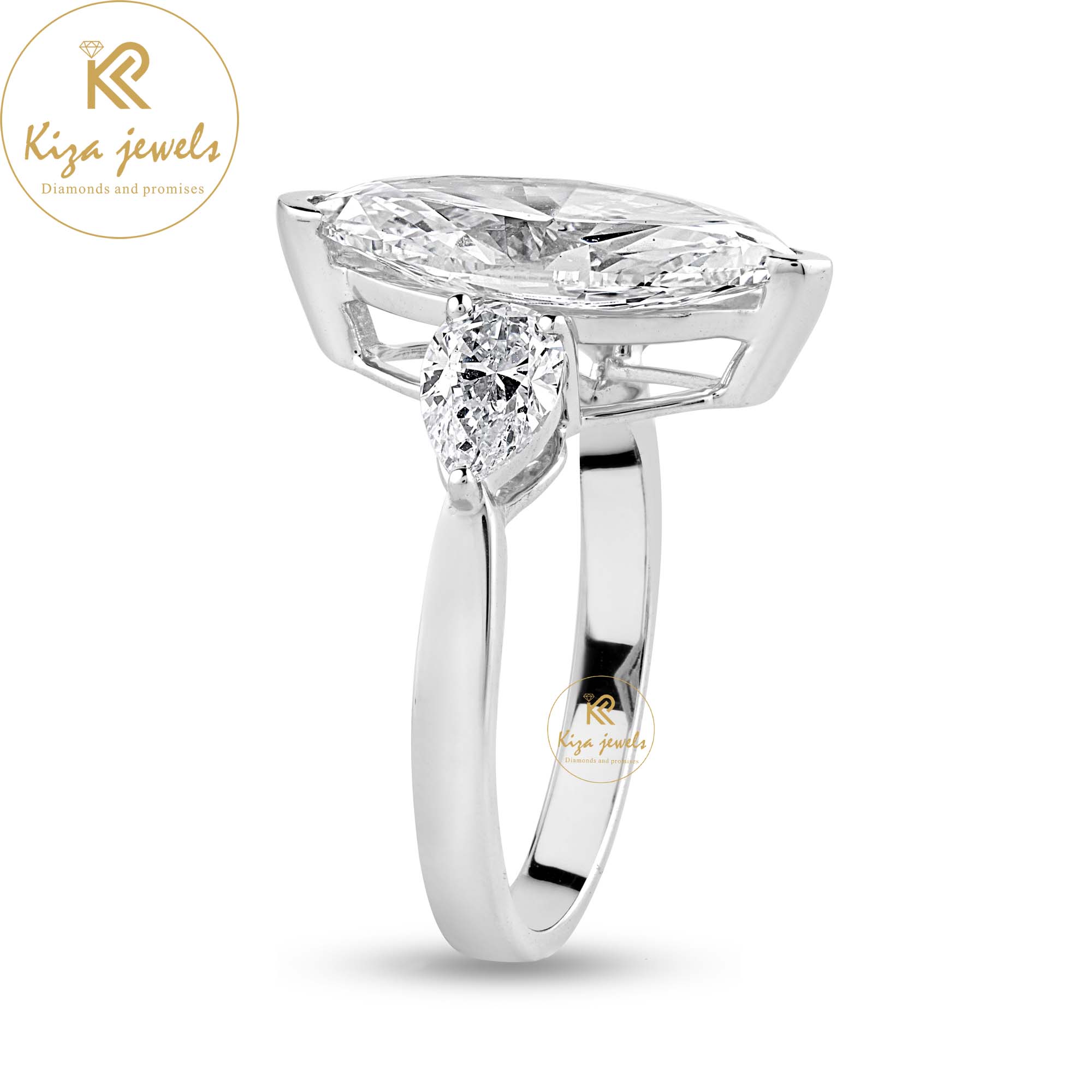 3.61 TDW Marquise & Pear Cut Diamond Women's Three Stone Ring